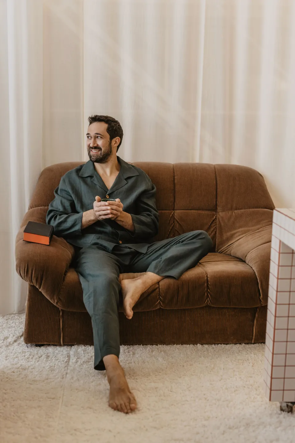 Laumė linen Loungewear PERKŪNAS pyjama homme vert forêt lin