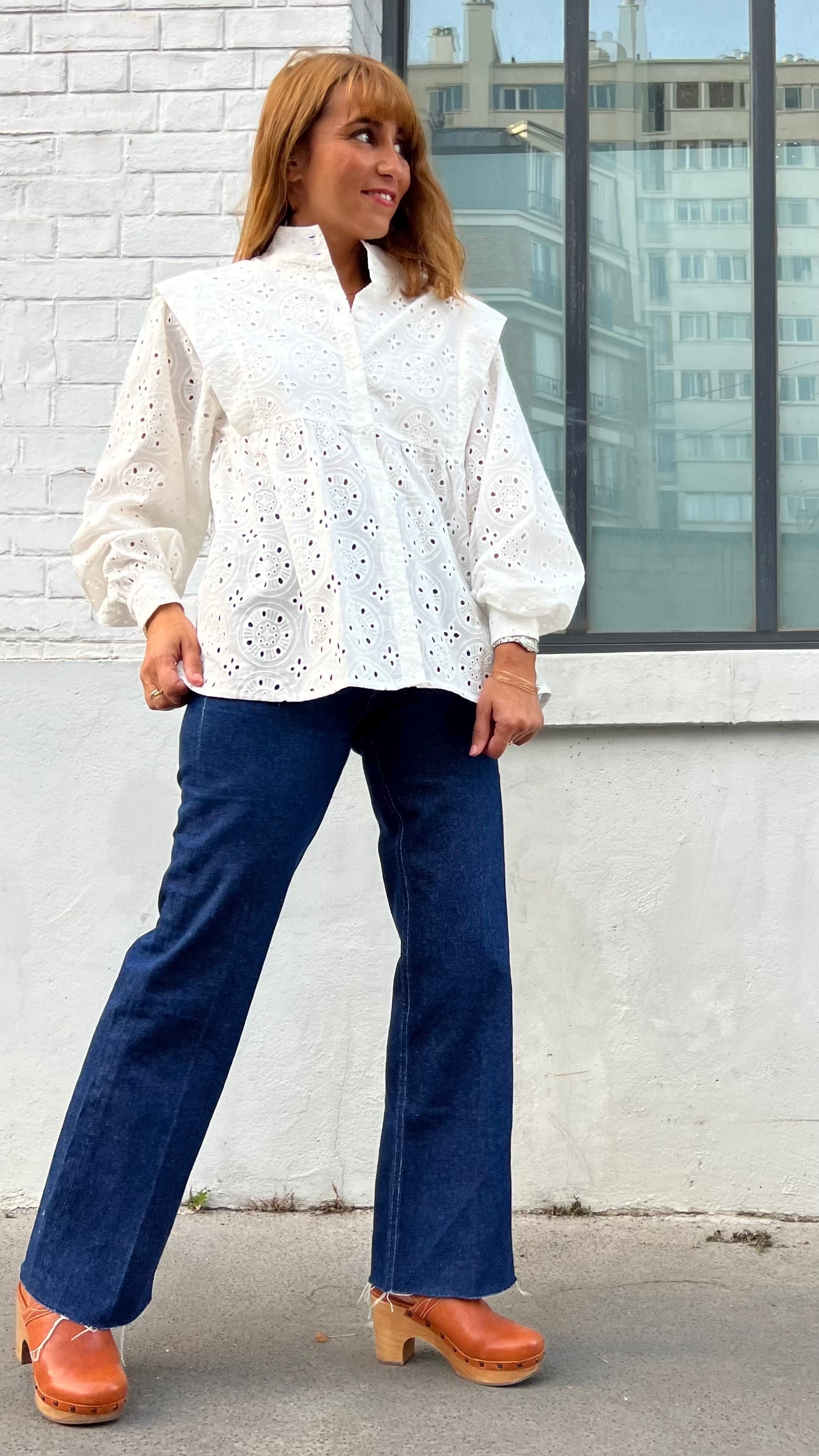 PANTRUCHE Chemises Blouse NINA broderie anglaise blanc en coton