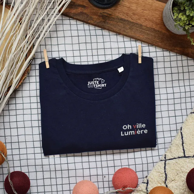 Juste Un T-shirt T-shirts Brodés Oh ville lumière t-shirt brodé blanc