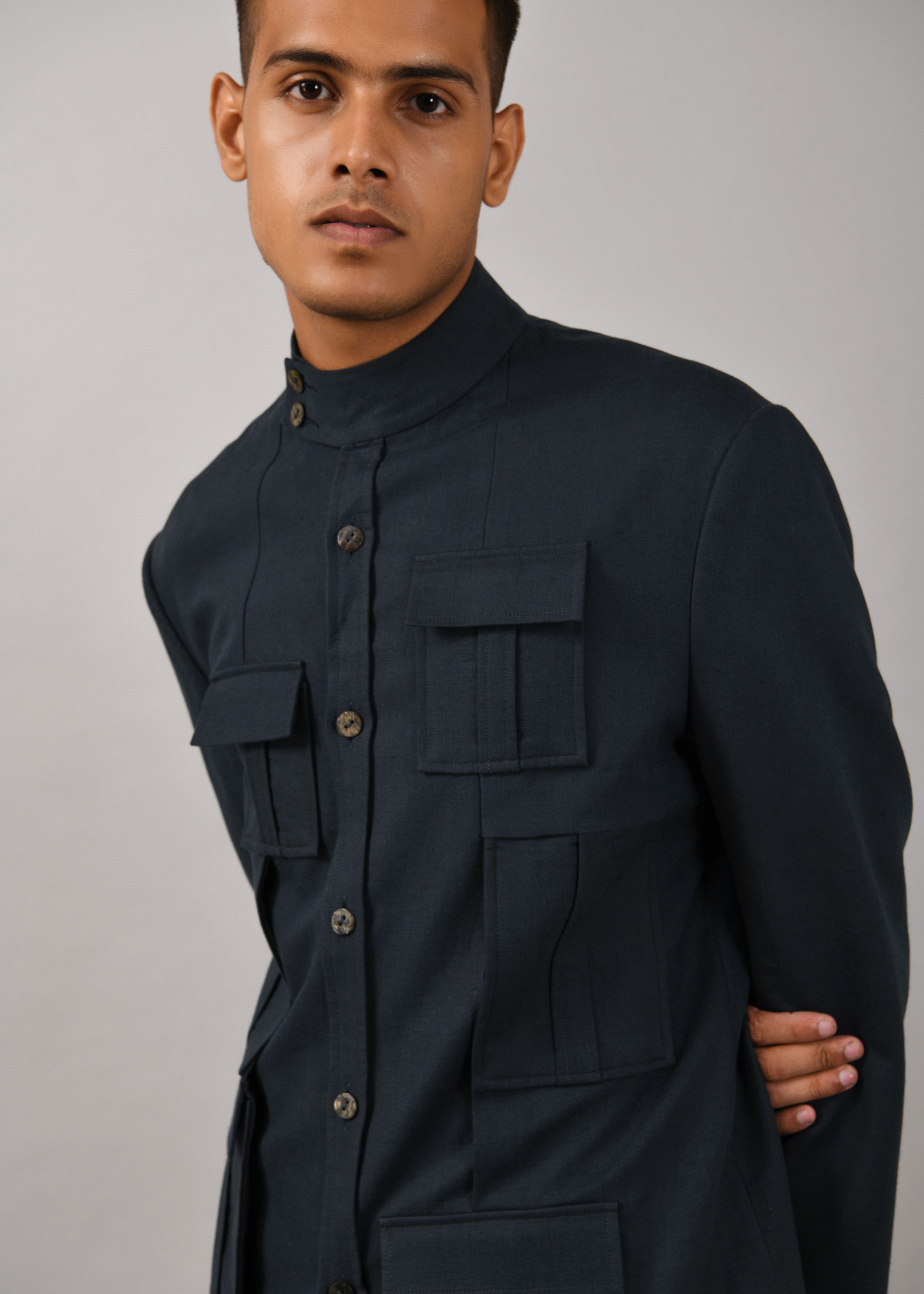 COUNTRYMADE Nehru Jackets Memoir Bandhgala veste en lin bleu sarcelle