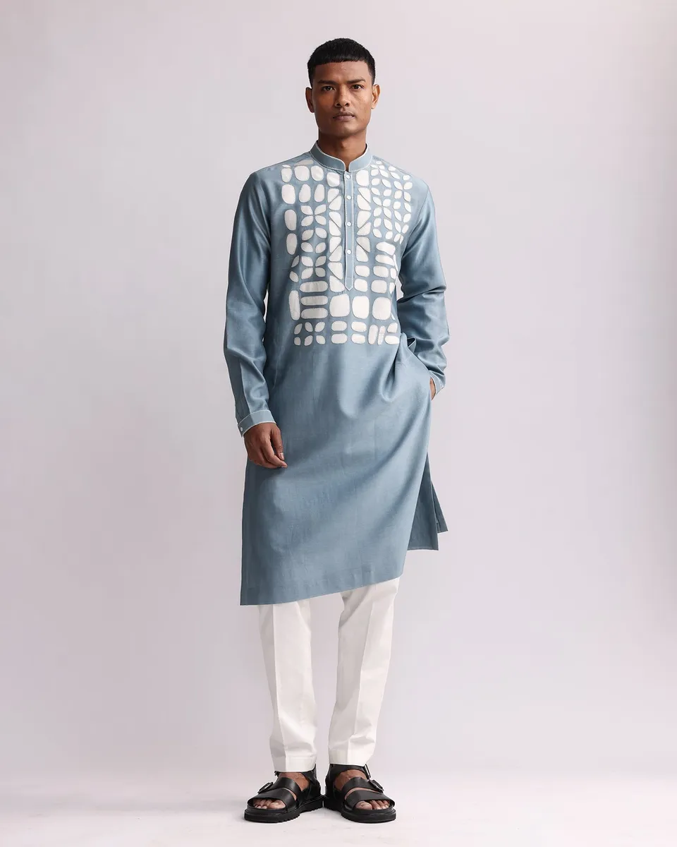 COUNTRYMADE Kurtas Shadow Block Hand-applique Kurta Set kurta bleu poudre, chanderi