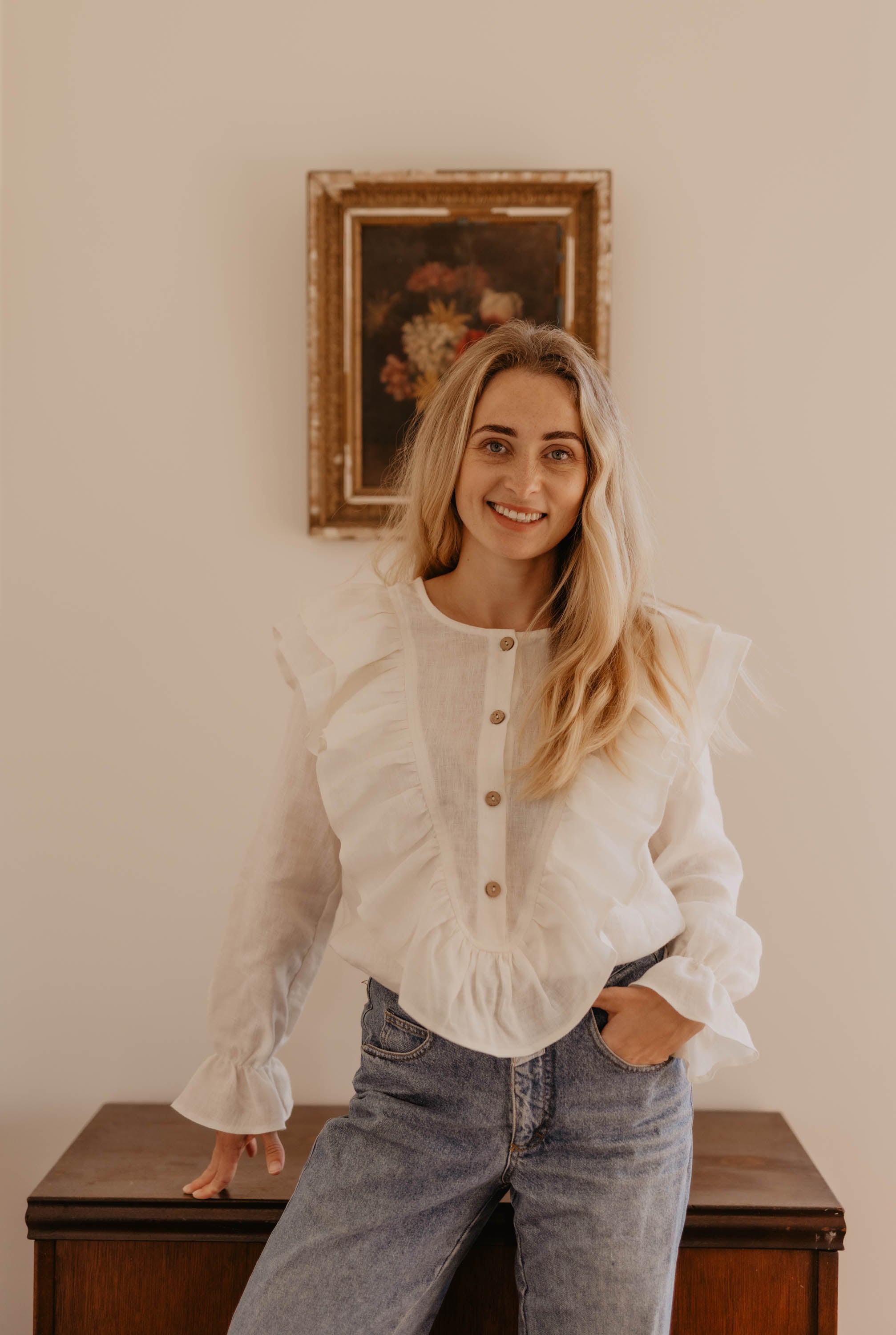 Laumė linen Linen Tops Guethary chemise en lin Dusty Pink à volants