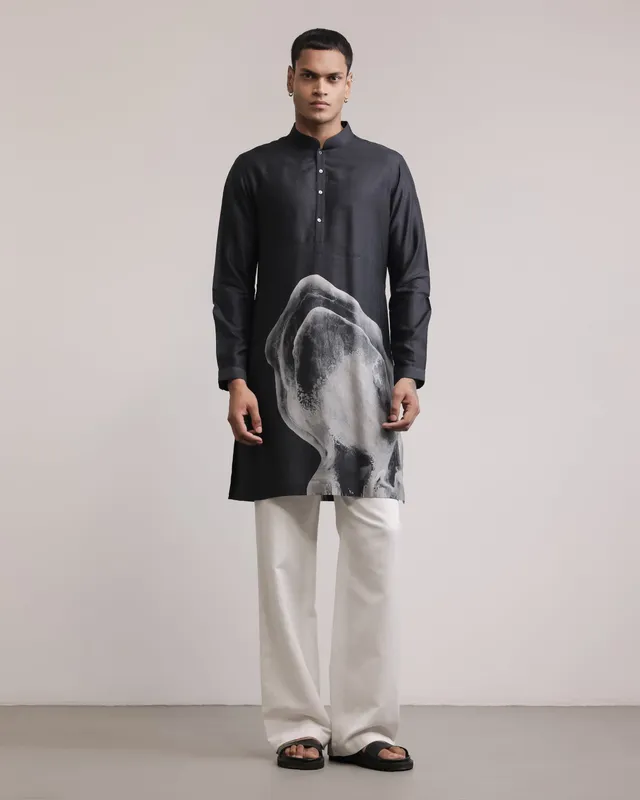 COUNTRYMADE Kurtas Obscured Halo Silk Print Kurta en soie sur mesure