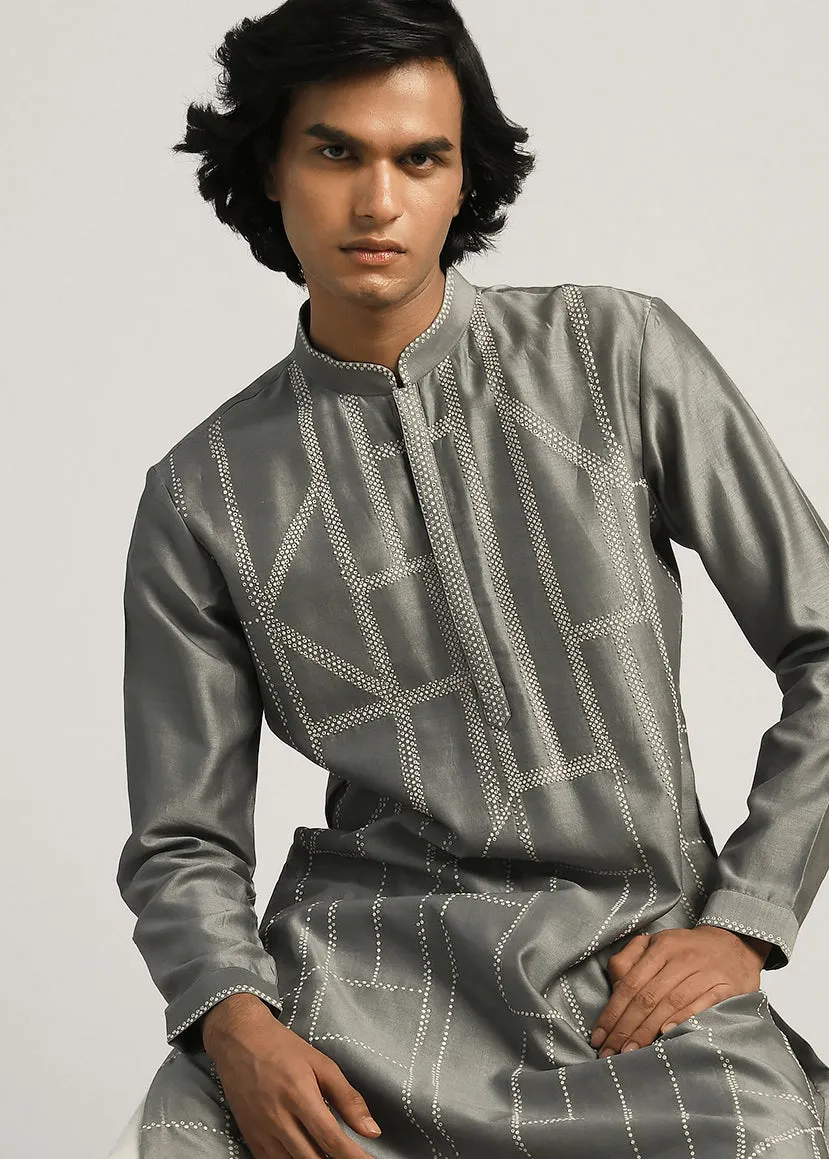 COUNTRYMADE Kurtas Fuselage Hand Emb Kurta Set kurta gris fumée Chanderi