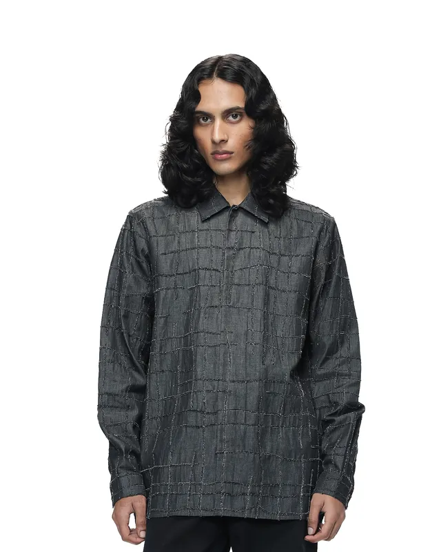 COUNTRYMADE Shirts Broken Plaid Shirt chemise denim coton brodée