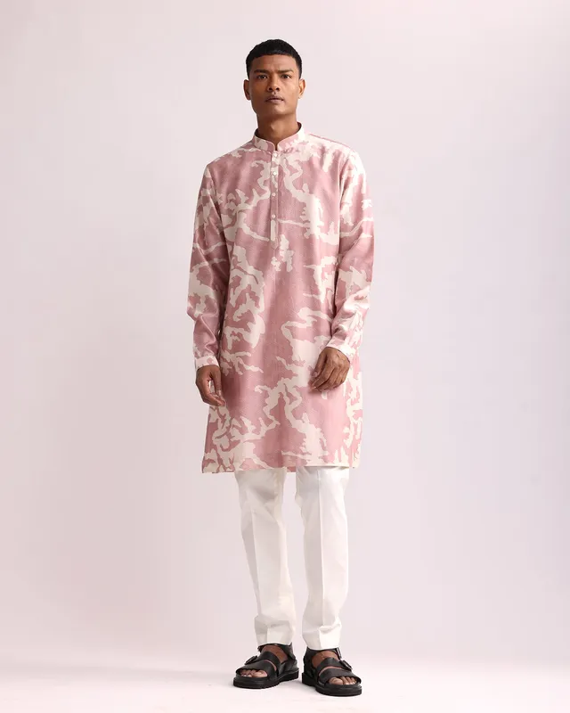 COUNTRYMADE Kurtas Camouflage Shadow Print Kurta kurta rose soie Chanderi