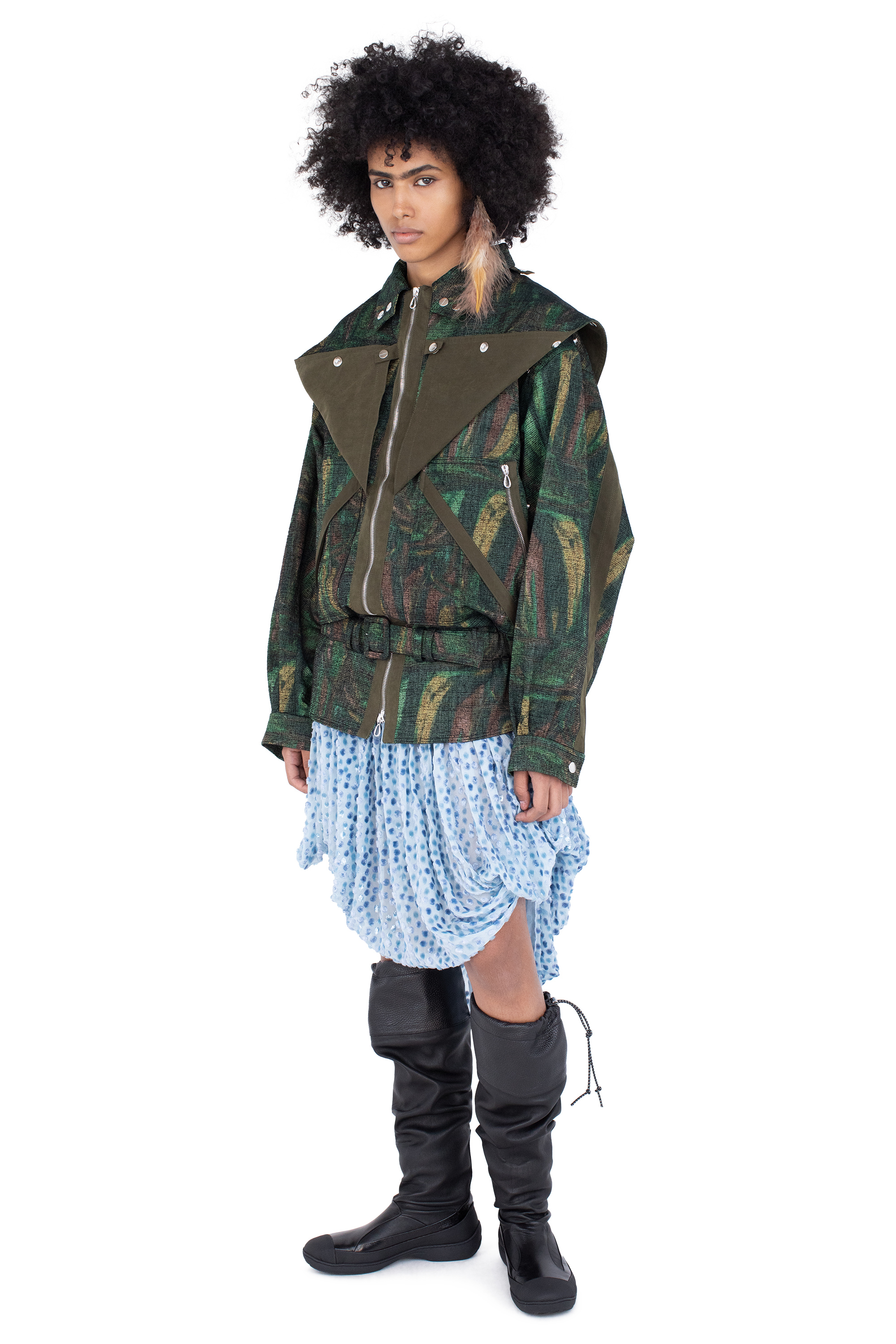 Kiko Kostadinov Outerwear HERON Belted Jacket veste Forest Print oversize