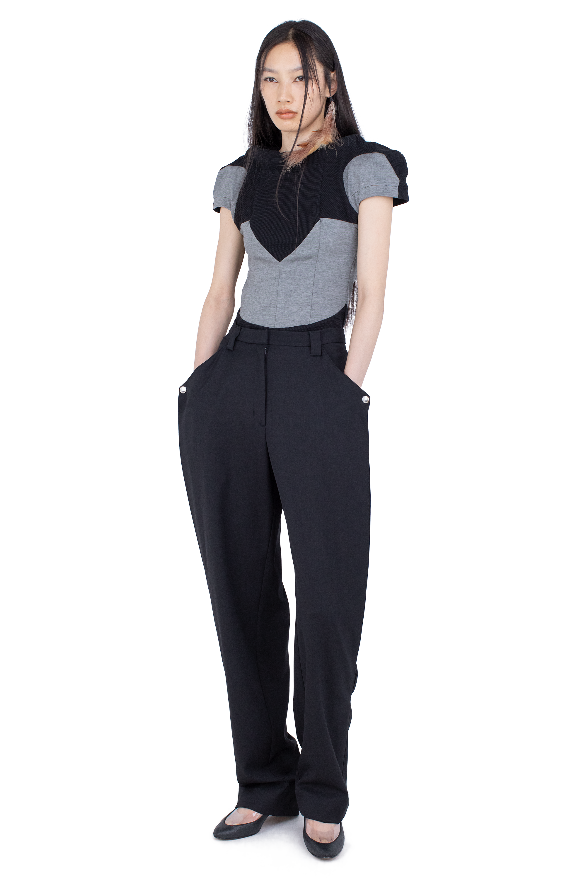 Kiko Kostadinov Tops COMPASS Jersey Top haut Iron Grey / Black, coupe ajustée