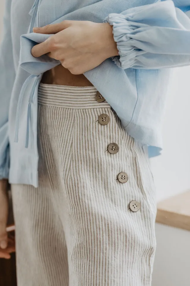 Laumė linen Linen Bottoms Klaipeda pantalon en lin beige à rayures
