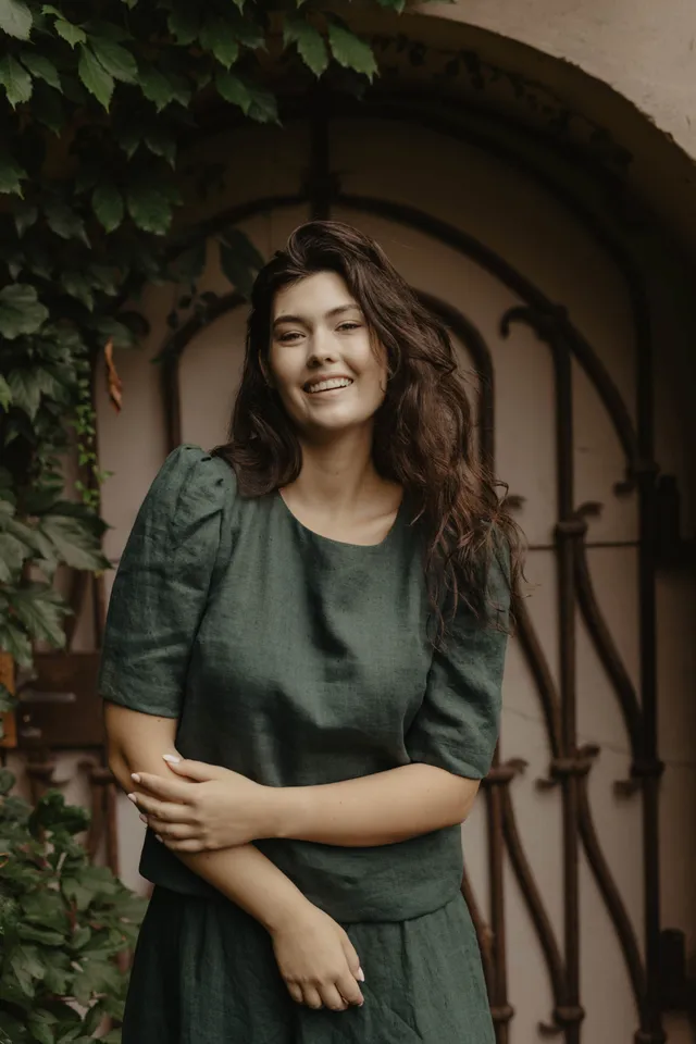 Laumė linen Linen Tops Poppy Haut en lin femme vert forêt