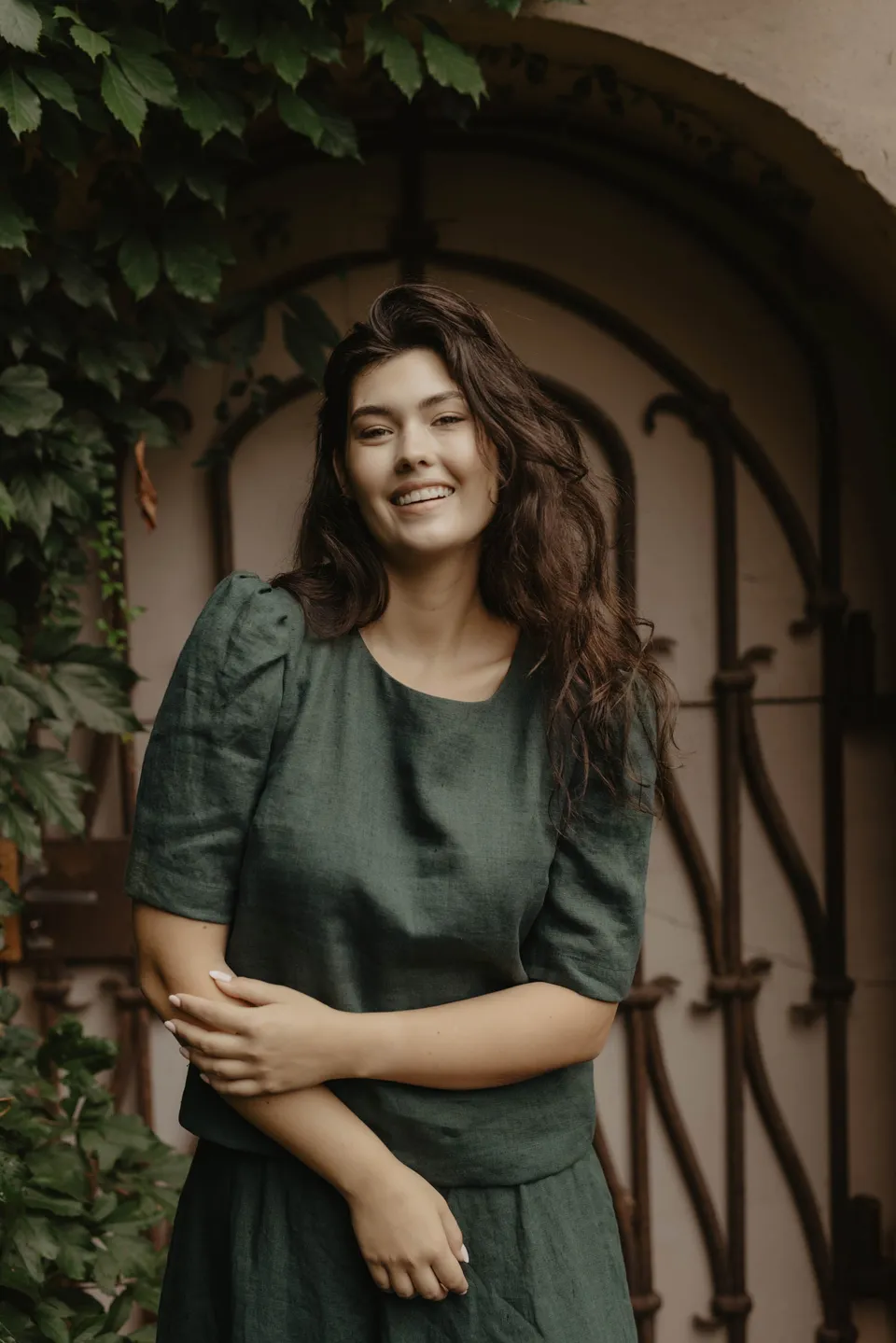 Laumė linen Linen Tops Poppy Haut en lin femme vert forêt