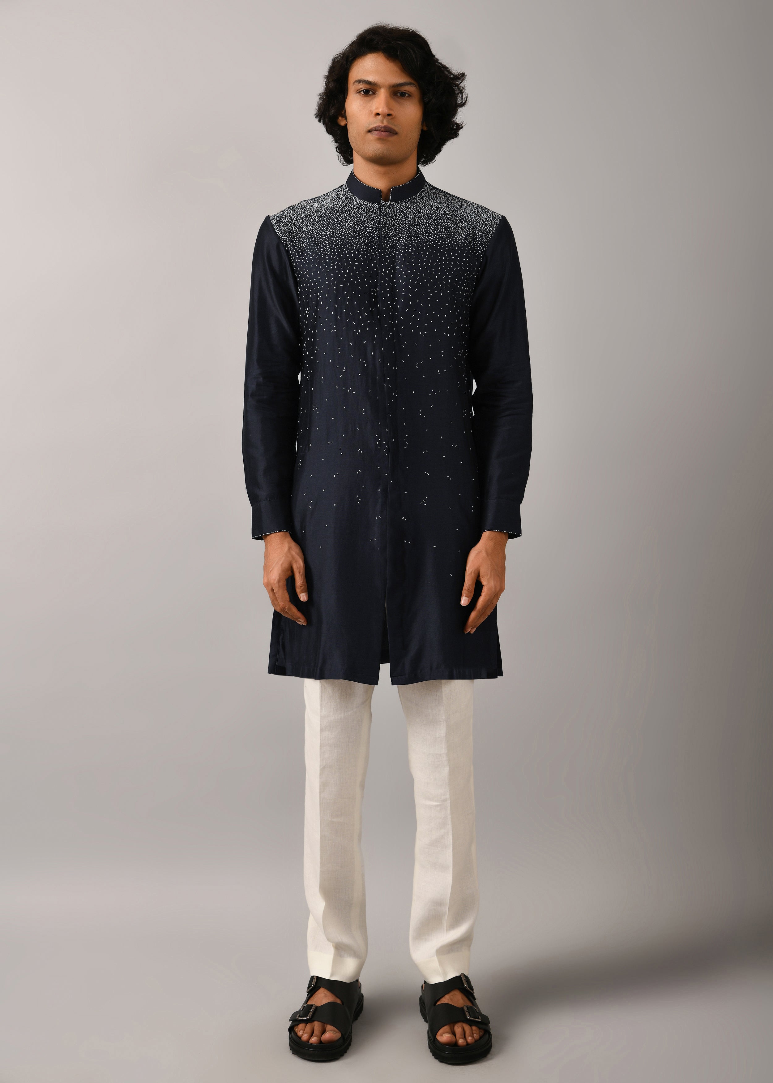 COUNTRYMADE Kurtas Night Sky Front Open Embroidered Kurta bleu marine