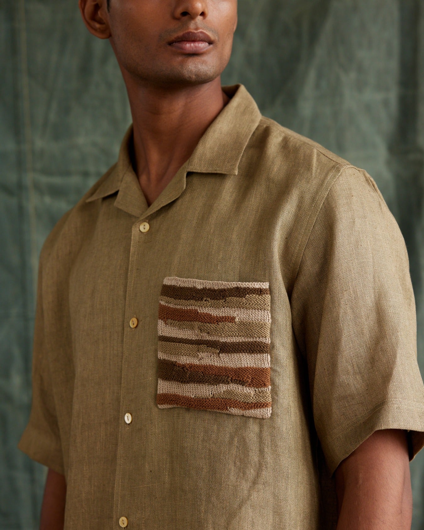 COUNTRYMADE Shirts Hand Knit Pocket Half Shirt chemise en lin sur mesure