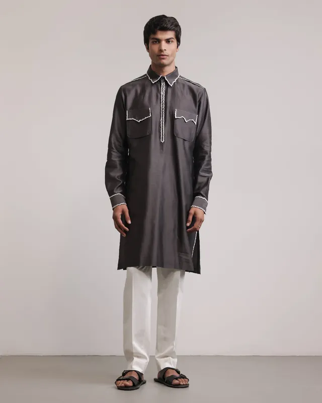 COUNTRYMADE Kurtas Fractured Lines Pocket Kurta Set ensemble kurta en soie