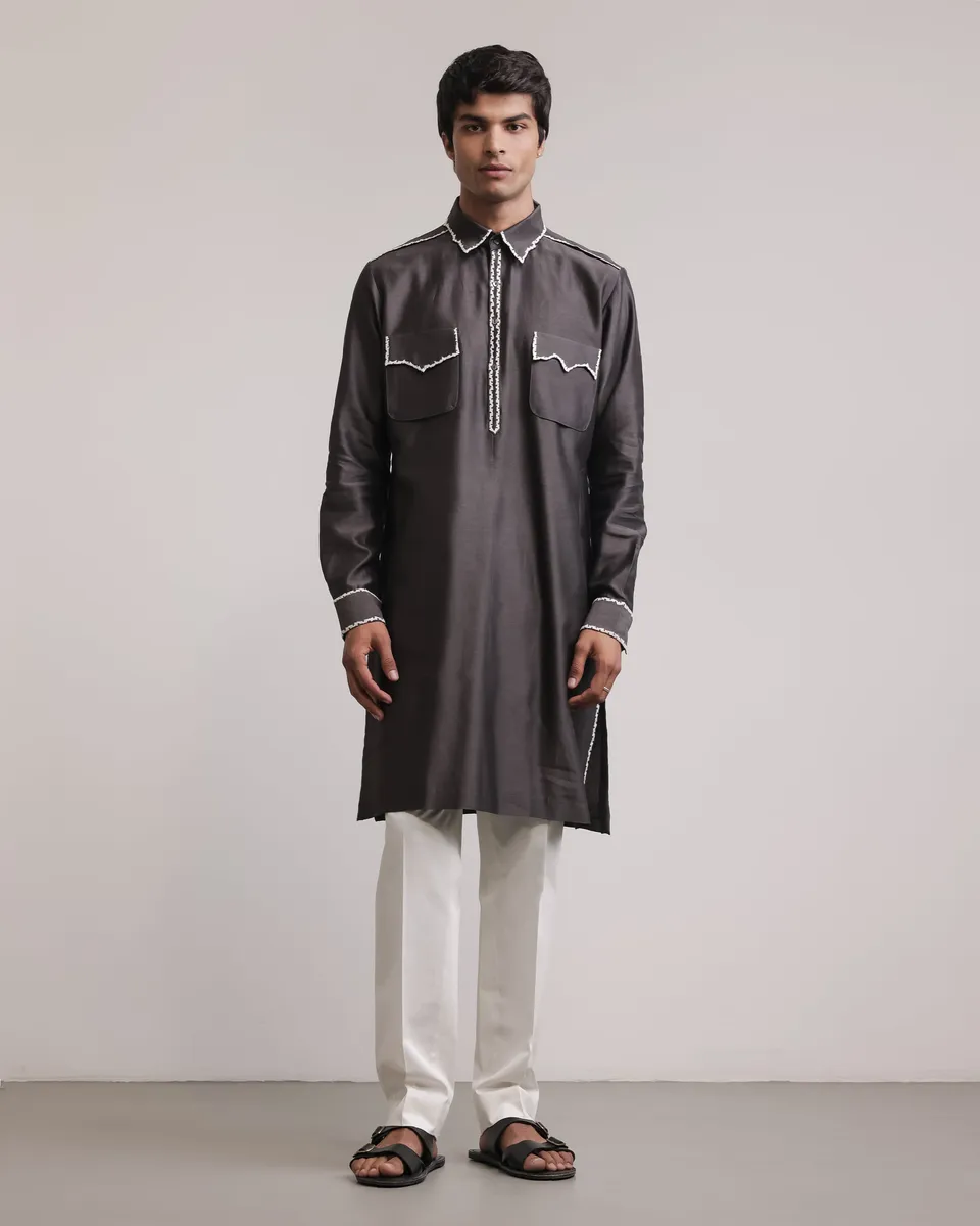 COUNTRYMADE Kurtas Fractured Lines Pocket Kurta Set ensemble kurta en soie
