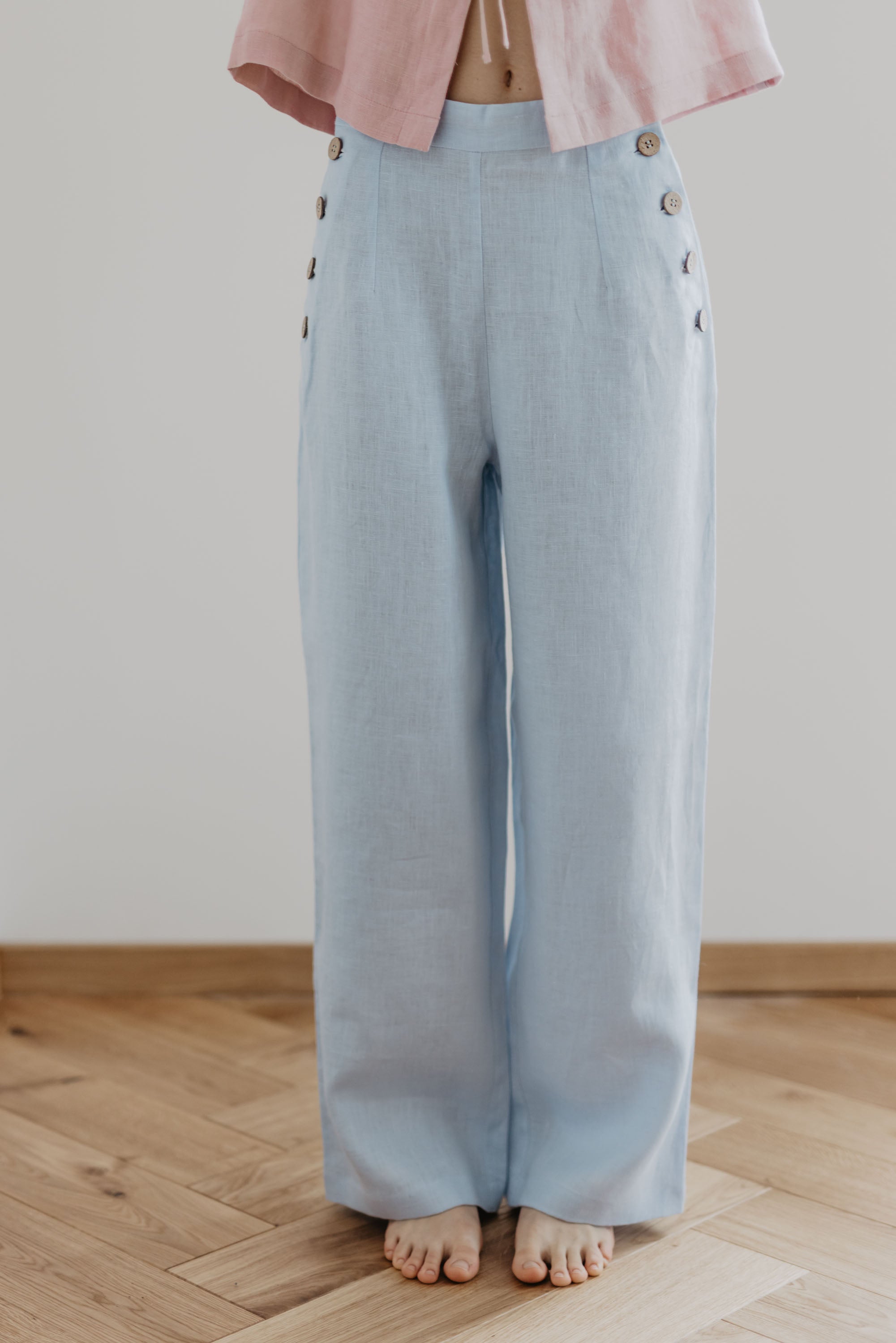 Laumė linen Linen Bottoms Klaipeda pantalon en lin beige à rayures