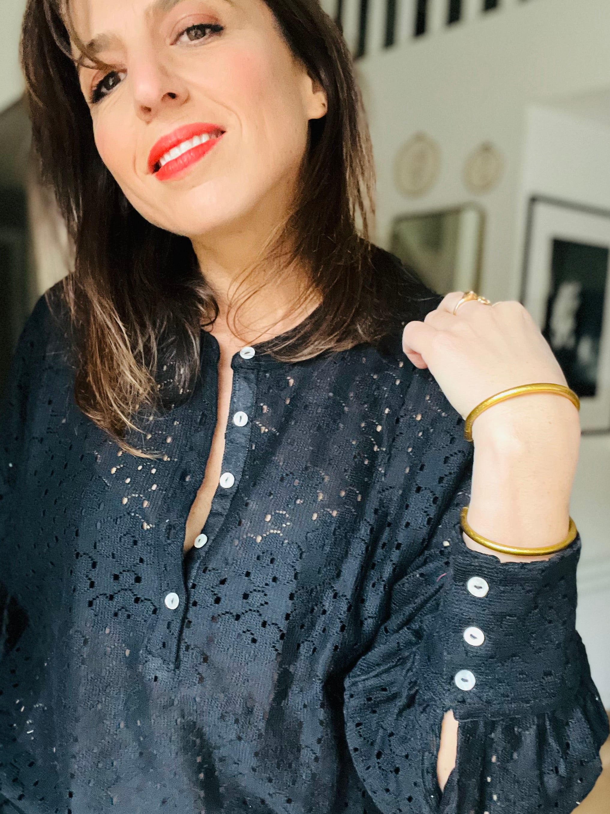 PANTRUCHE Chemises Blouse COLETTE dentelle noire coton