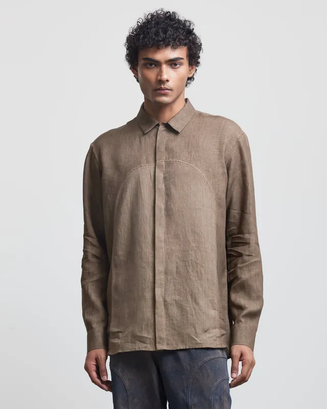 COUNTRYMADE Shirts Arch Crochet Panel Shirt chemise ivoire en lin crochet
