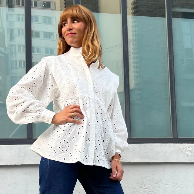 PANTRUCHE Chemises Blouse NINA broderie anglaise blanc en coton