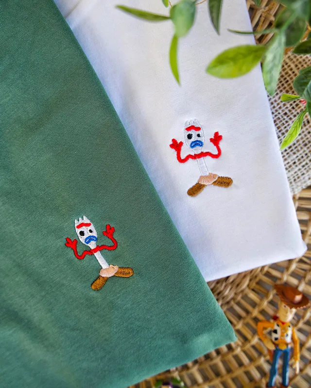 Juste Un T-shirt T-shirts Brodés Fourchette T-shirt brodé blanc coton bio