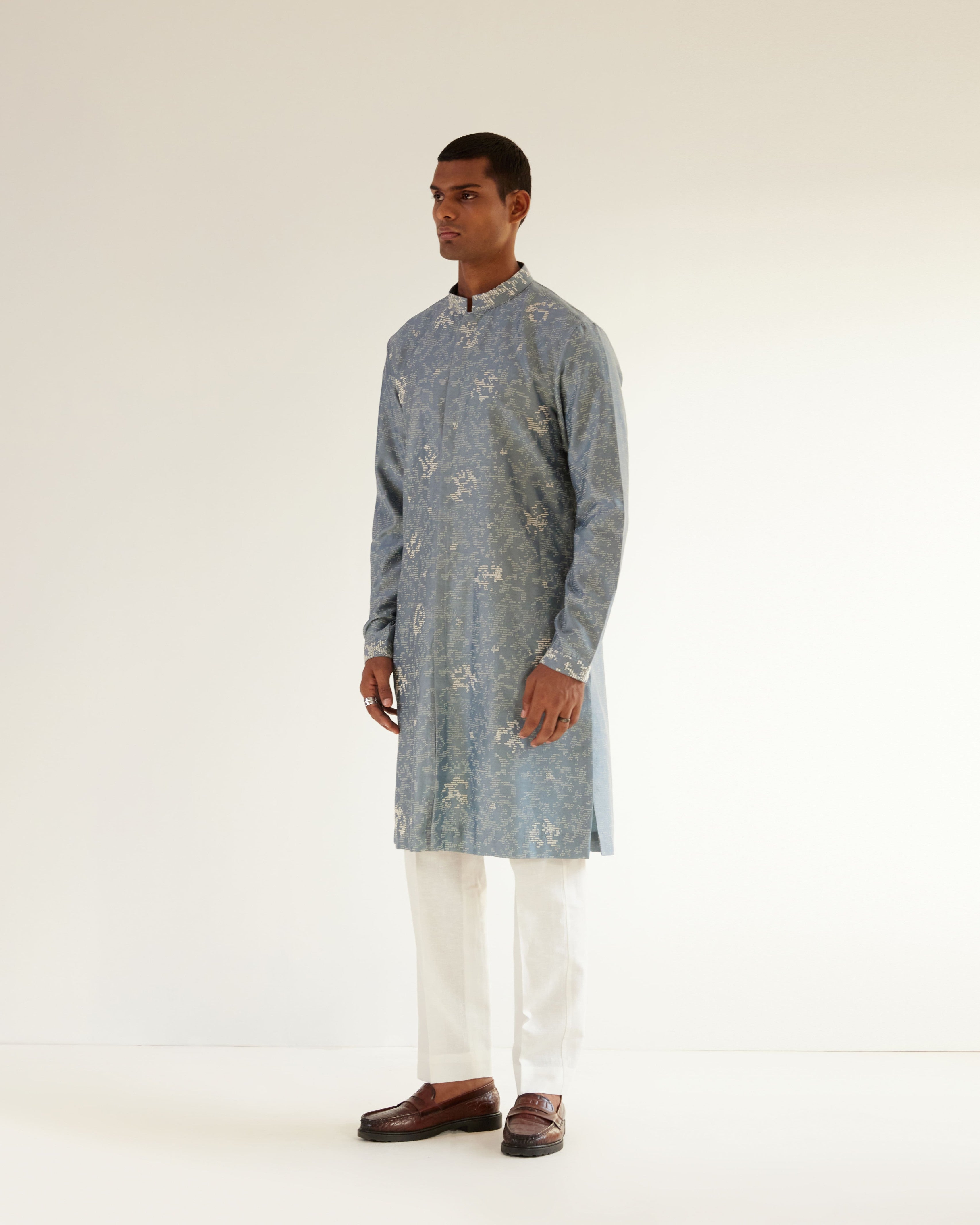 COUNTRYMADE Kurtas Block Embroidered Front Open Kurta Set bleu poudre