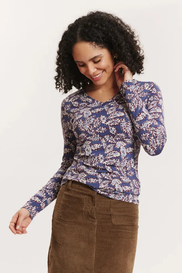 Sourire Multicolore Tops Sissii top bleu feuilles coton bio taille XS–L