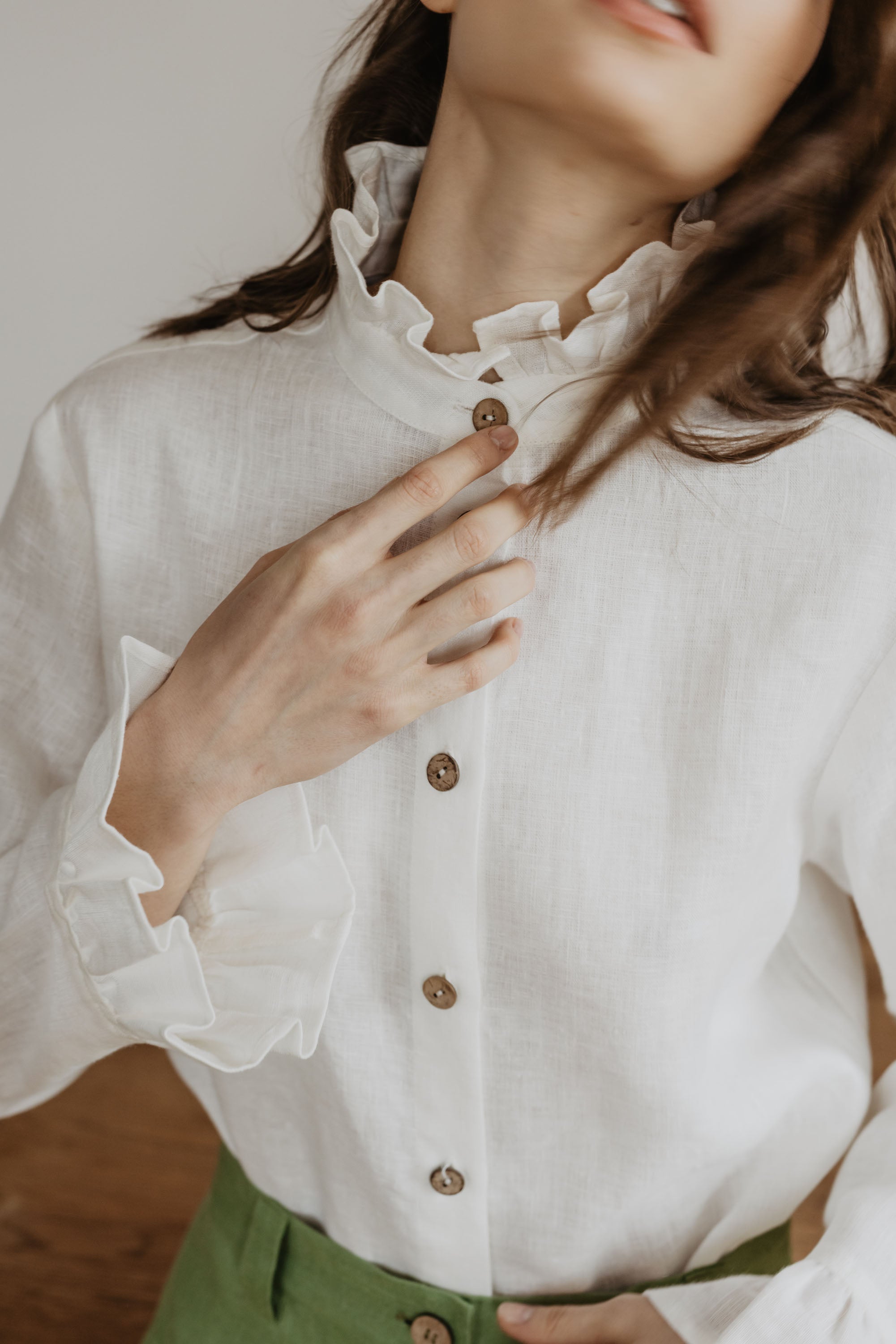 Laumė linen Linen Tops Women's linen shirt Juodkrante, Creamy White, 100 % lin
