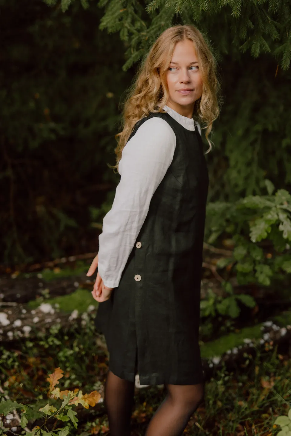 Laumė linen Linen Dresses Nina robe courte Pitch Black doublure