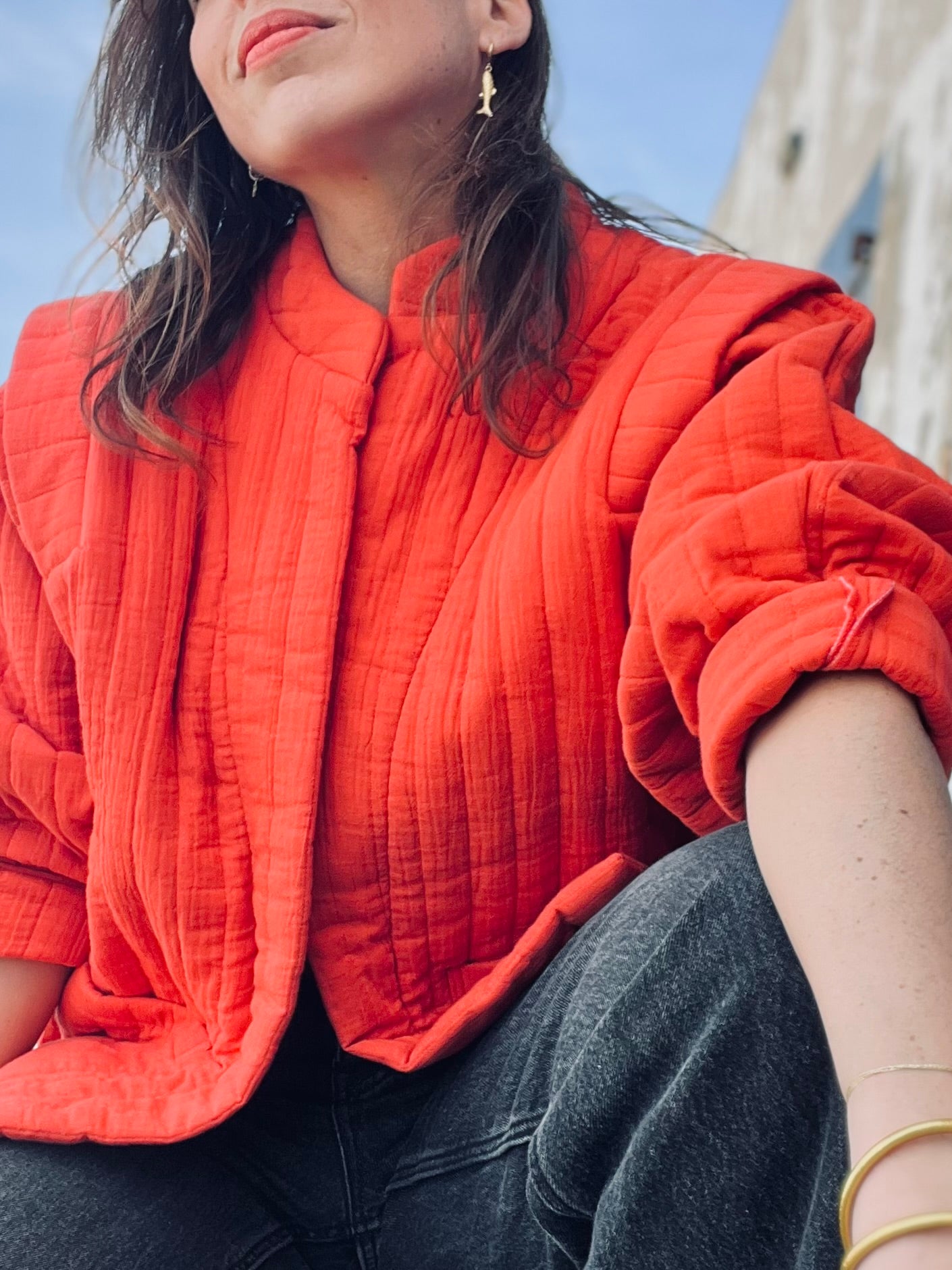 PANTRUCHE Vestes Veste ISADORA rouge orangé en gaze de coton