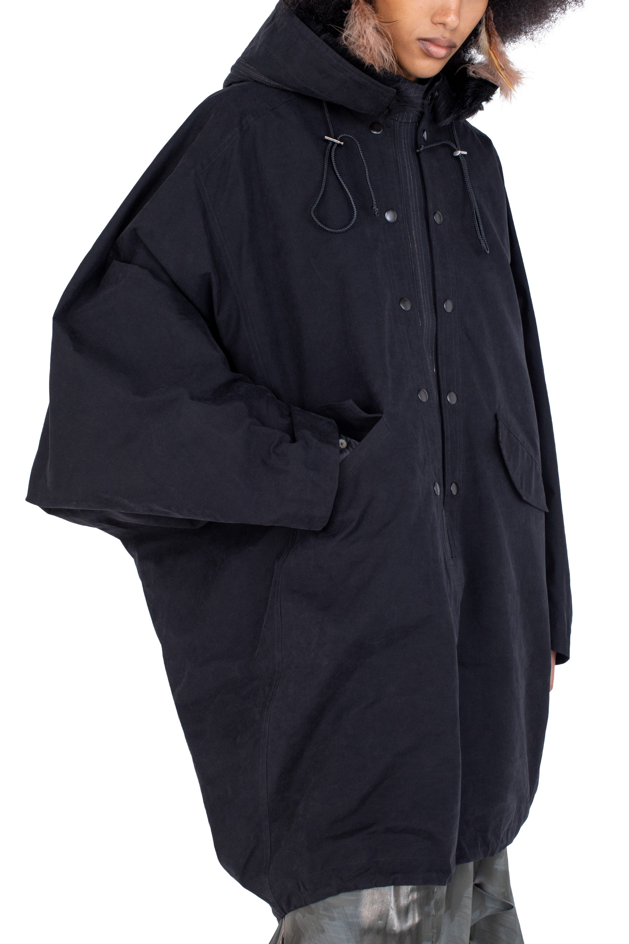 Kiko Kostadinov Outerwear BITTERN poncho Onyx Black capuche amovible