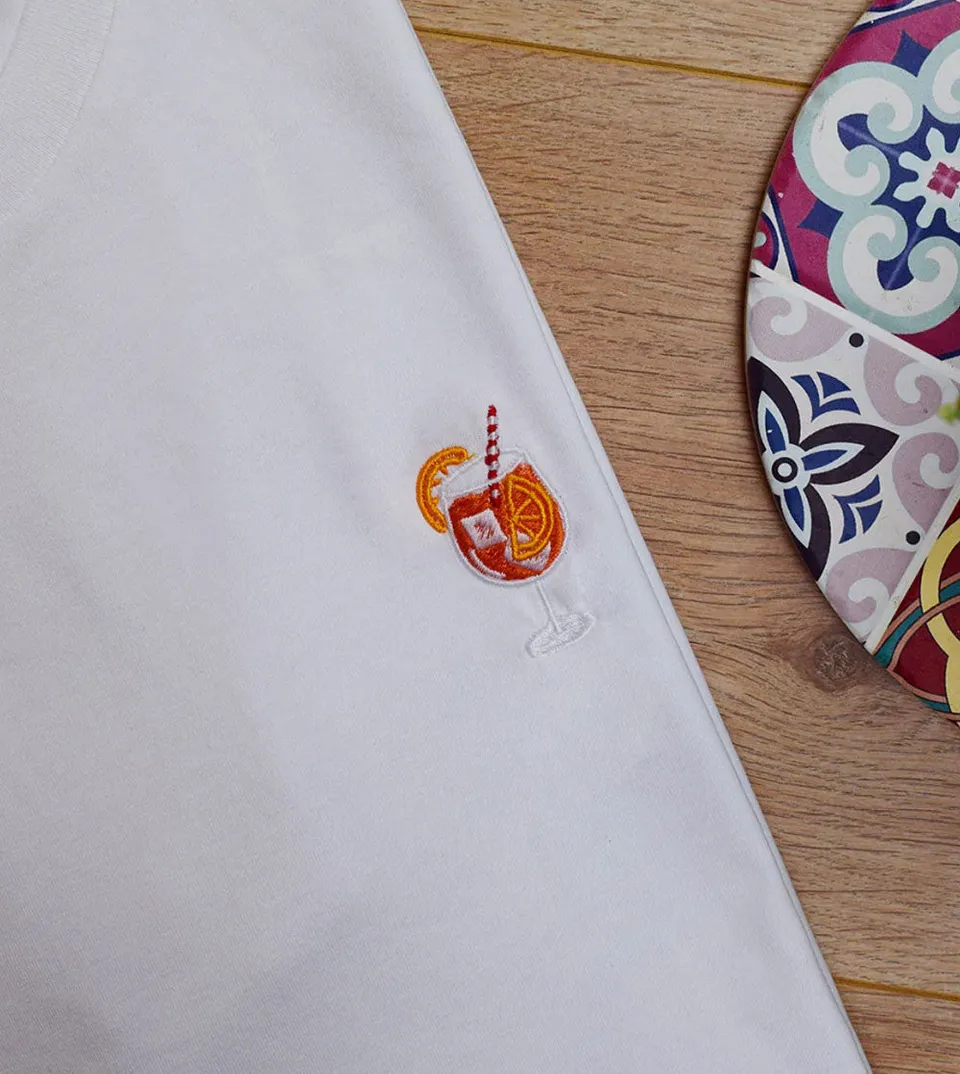 Juste Un T-shirt T-shirts Brodés Spritz t-shirt brodé blanc en coton biologique