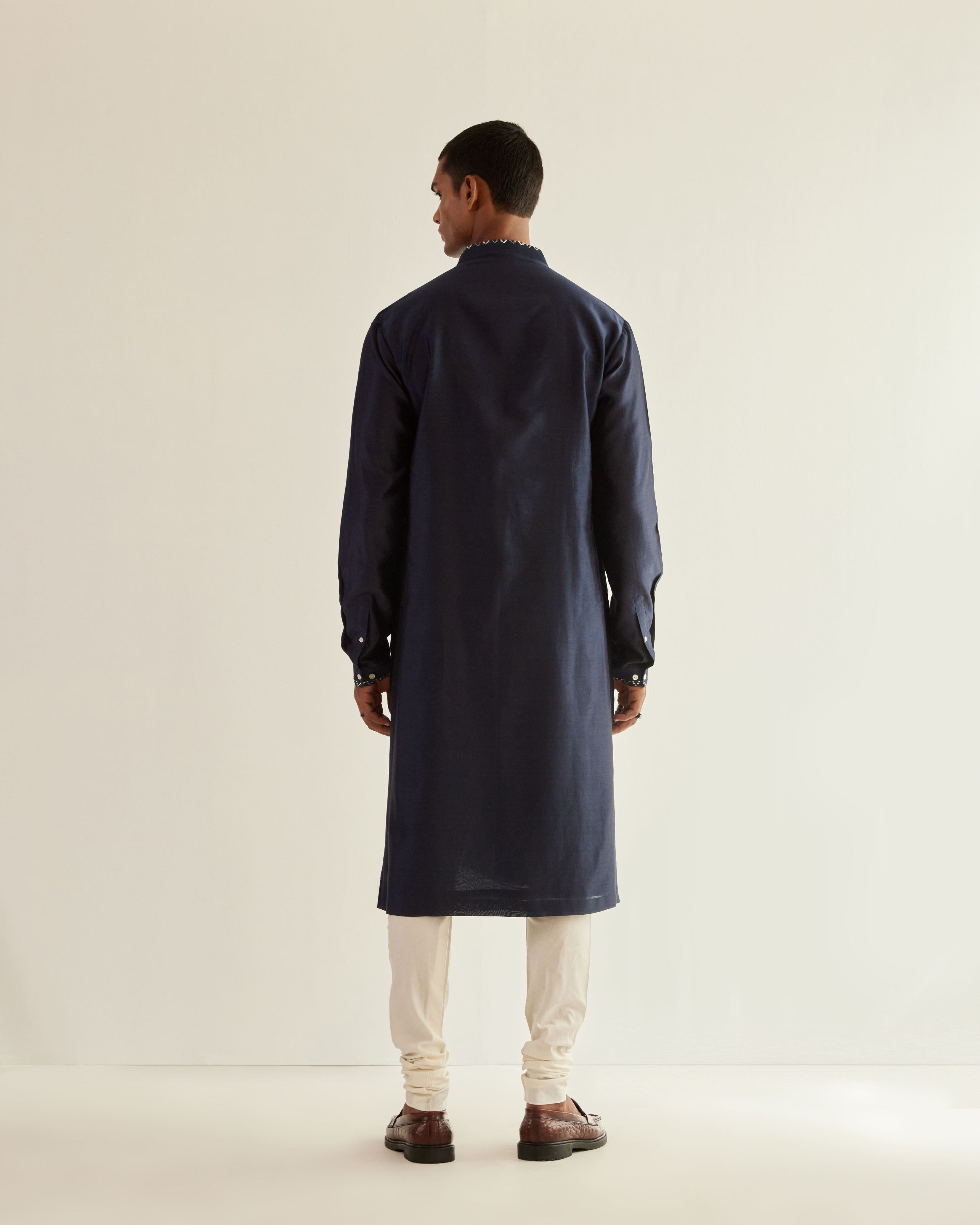 COUNTRYMADE Kurtas Asymmetric Embroidered Yoke Kurta Set ensemble kurta bleu marine