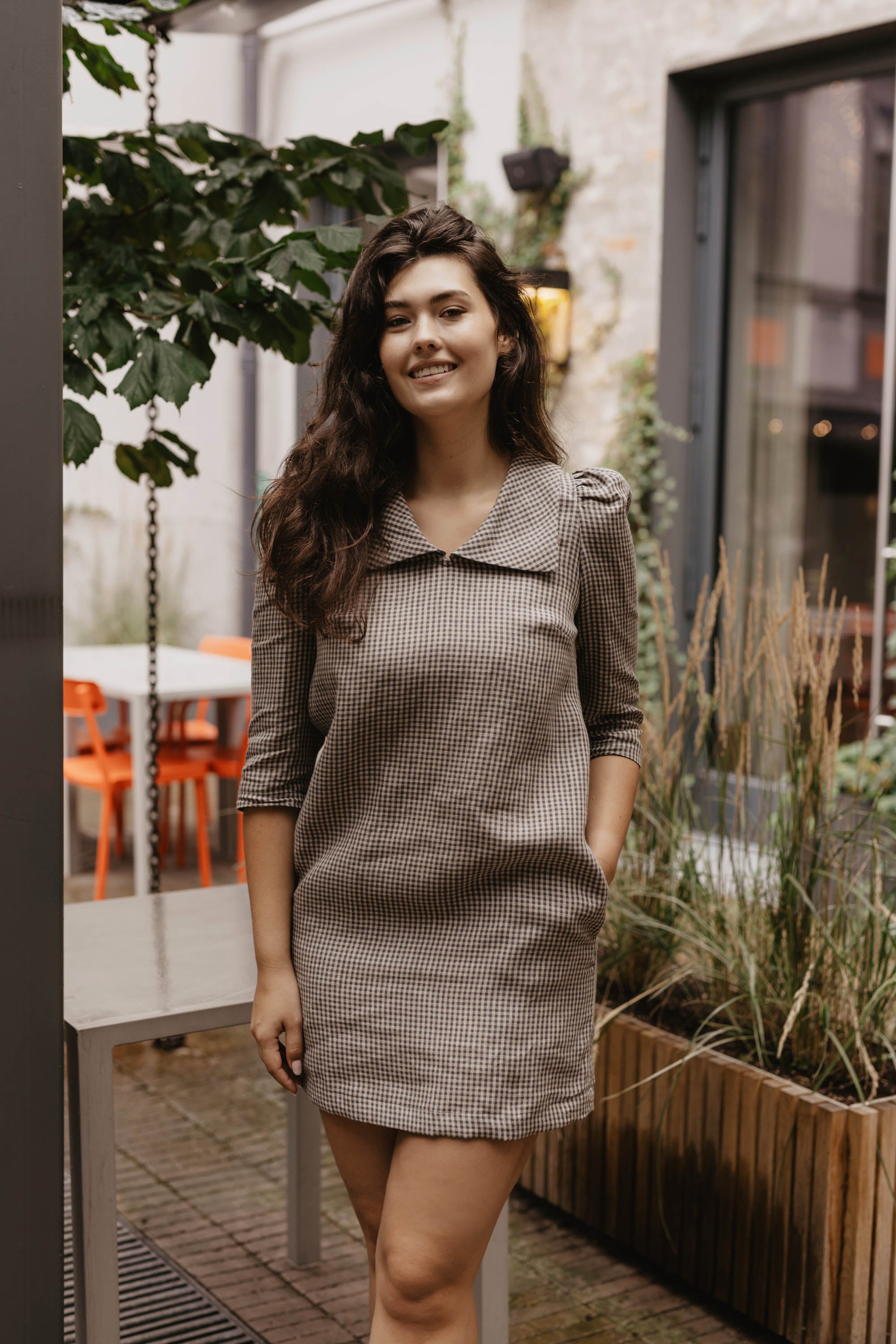 Laumė linen Linen Dresses Bonnie robe en lin à carreaux rouges