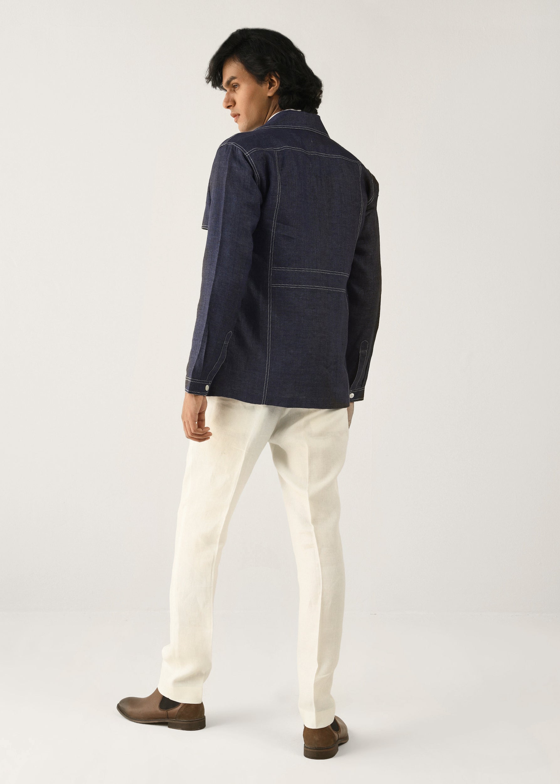 COUNTRYMADE Jackets Cropped Trench Jacket veste courte marine en lin