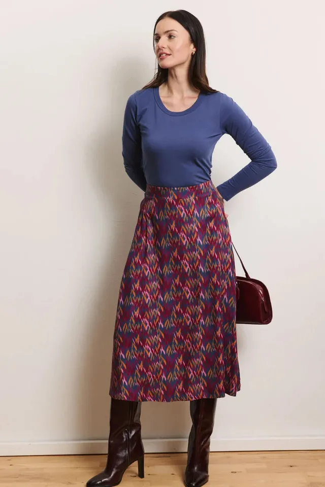 Sourire Multicolore Jupes jupe Cadiiz midi ikat en twill Ecovero rose