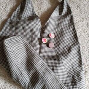 Laumė linen Linen Accessories Linen shopping bag grand sac en lin à carreaux rouges