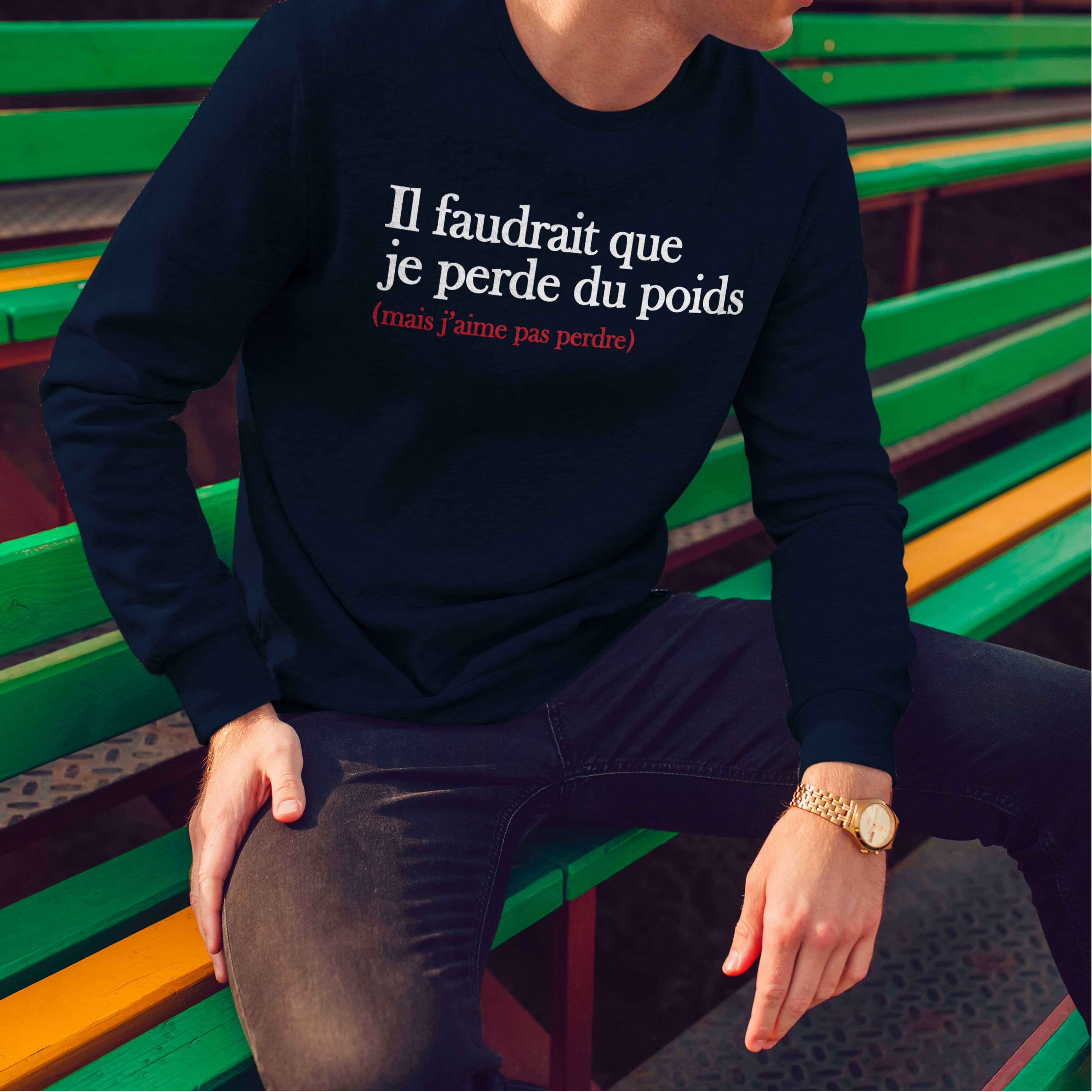 Juste Un T-shirt Sweats Imprimés Sweat-shirt Homme - Il faudrait que je perde du poids, gris chiné