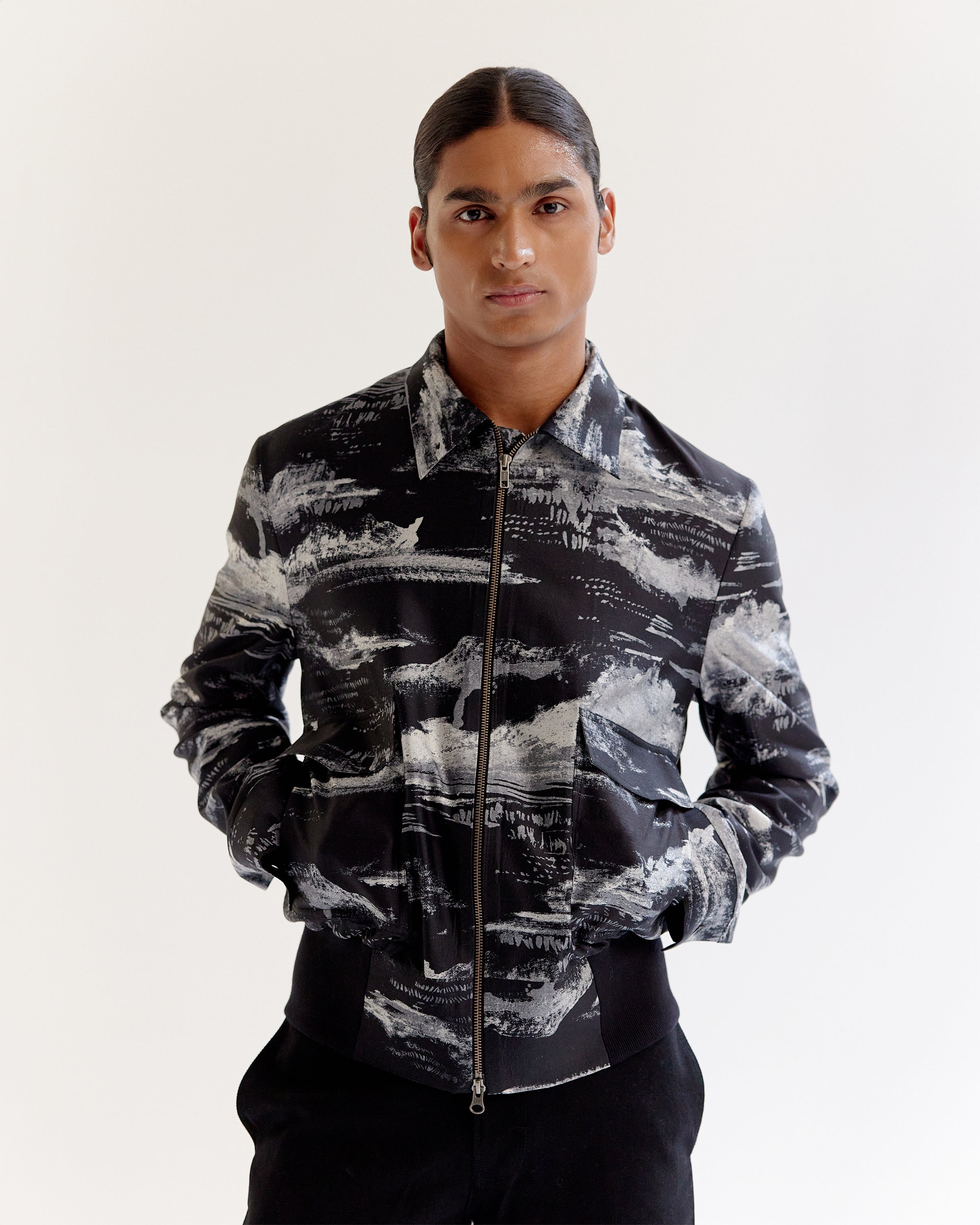COUNTRYMADE Jackets Arid Brushstroke Silk Bomber bomber en soie imprimé