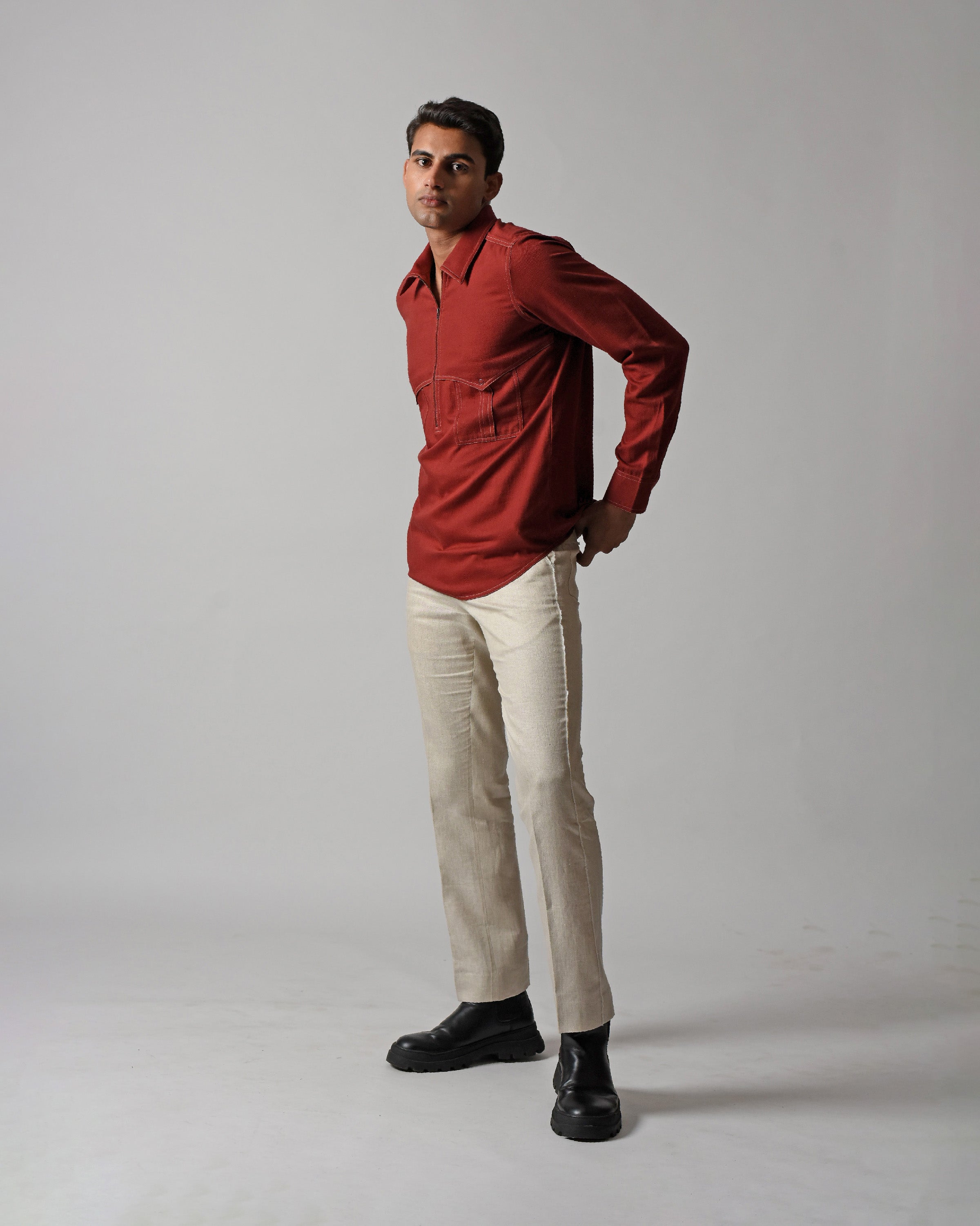 COUNTRYMADE Shirts FLAP POCKET HALF-ZIPPER SHIRT chemise coton demi-zip