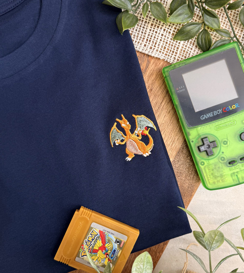 Juste Un T-shirt T-shirts Brodés Dracaufeu t-shirt brodé toutes tailles coton bio