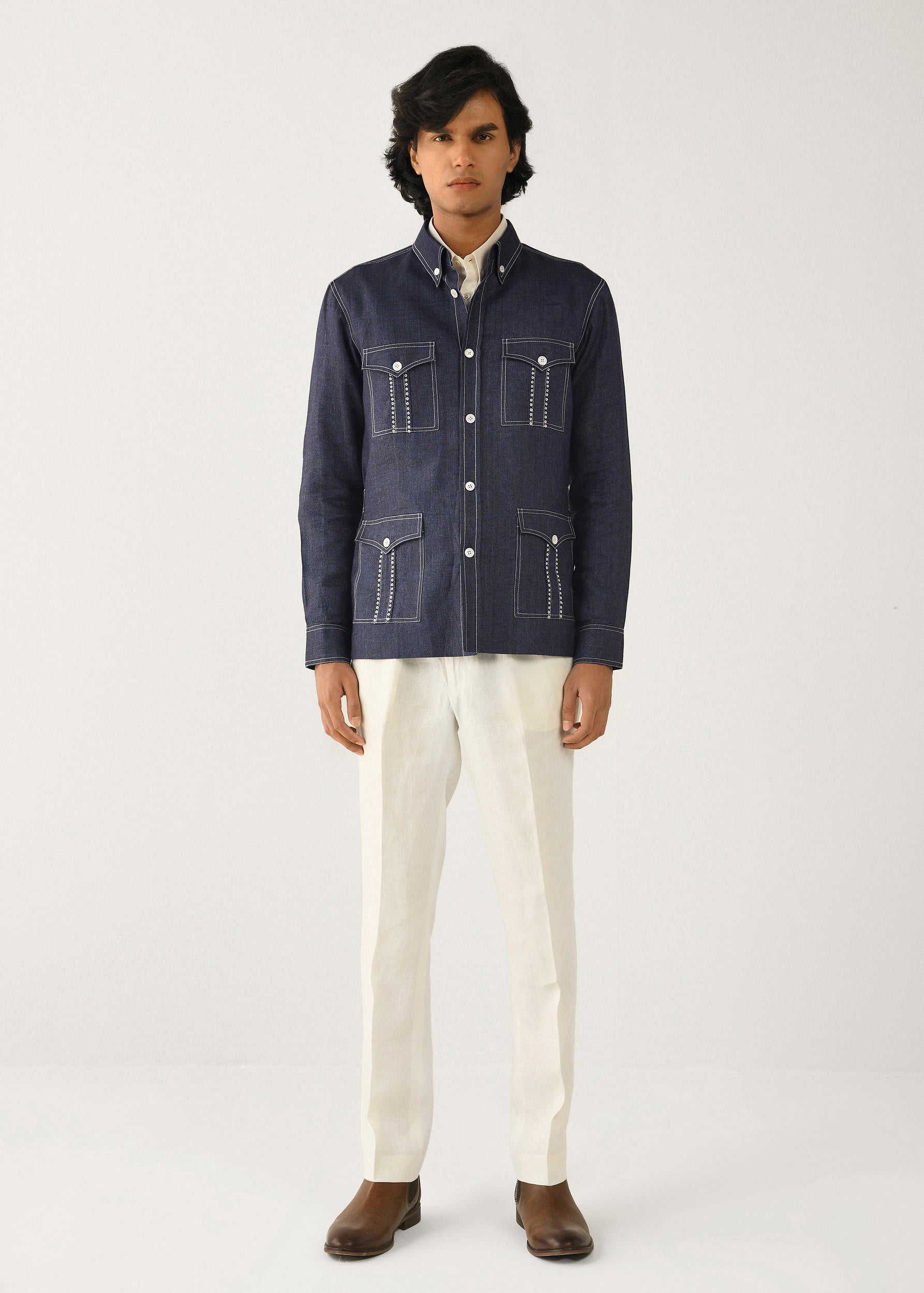 COUNTRYMADE Shirts Linen denim Overshirt surchemise marine en lin