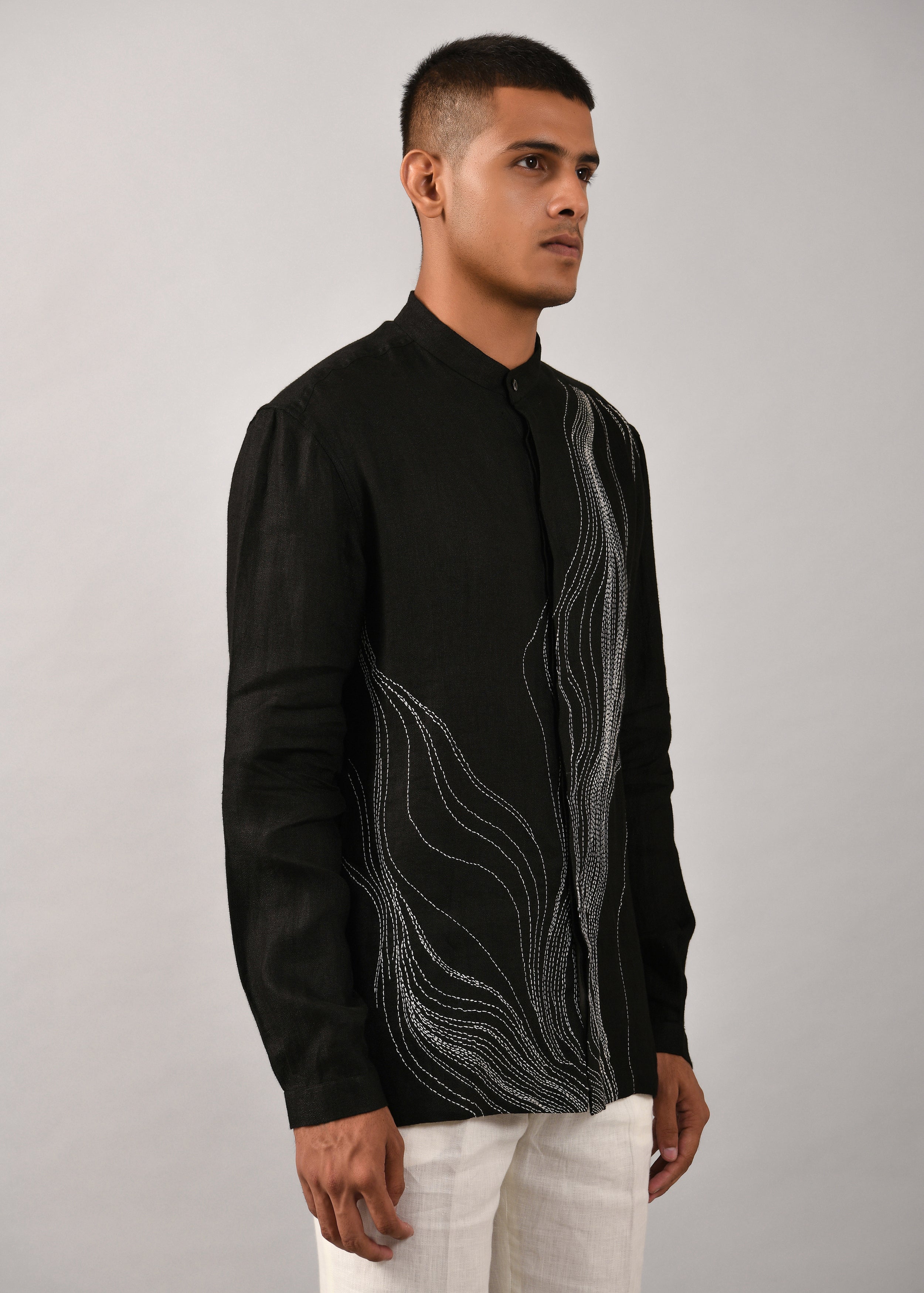 COUNTRYMADE Shirts Horizon Shirt chemise noire en lin brodée