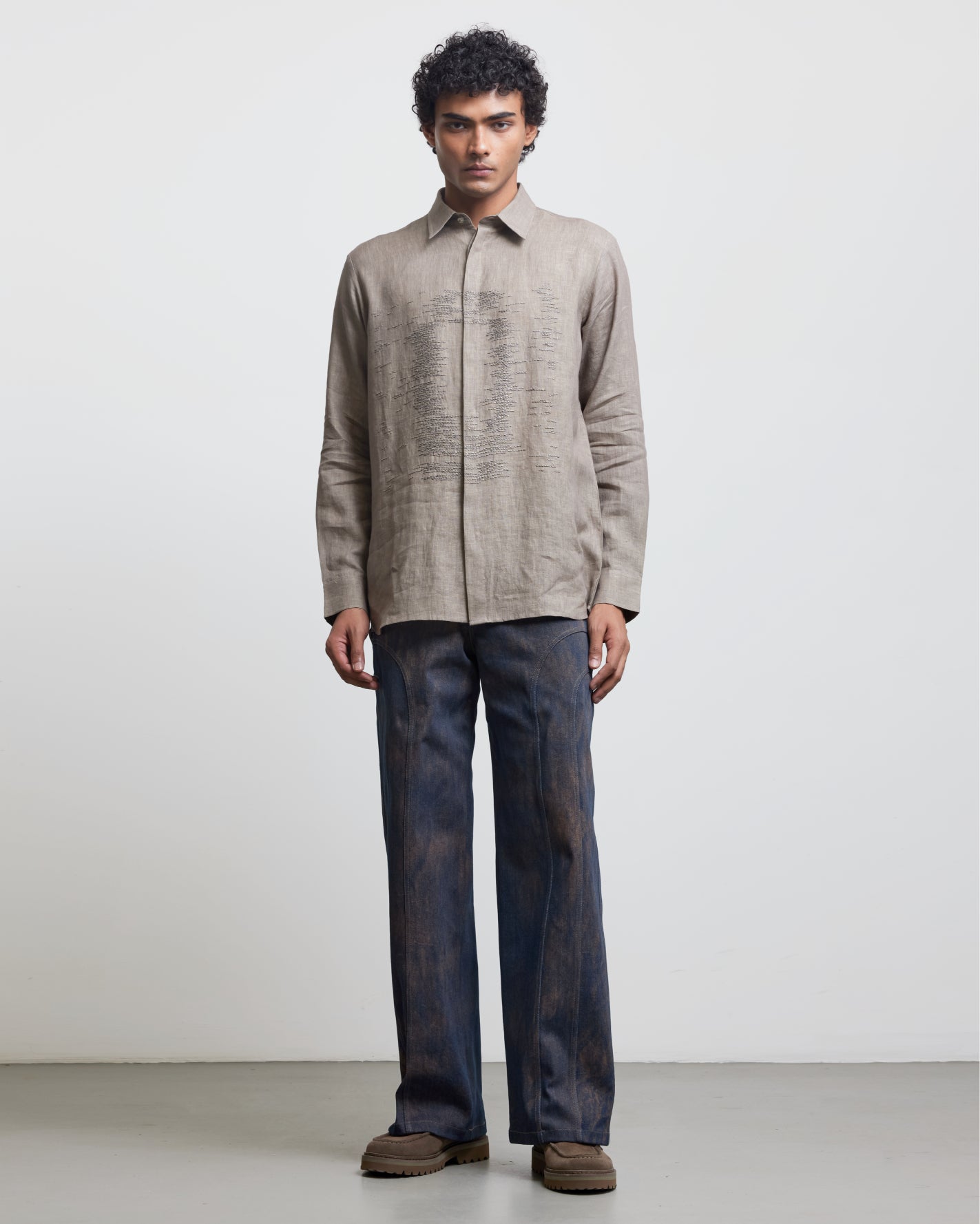COUNTRYMADE Shirts Stone Faded Ghost Shadow chemise en lin brodée