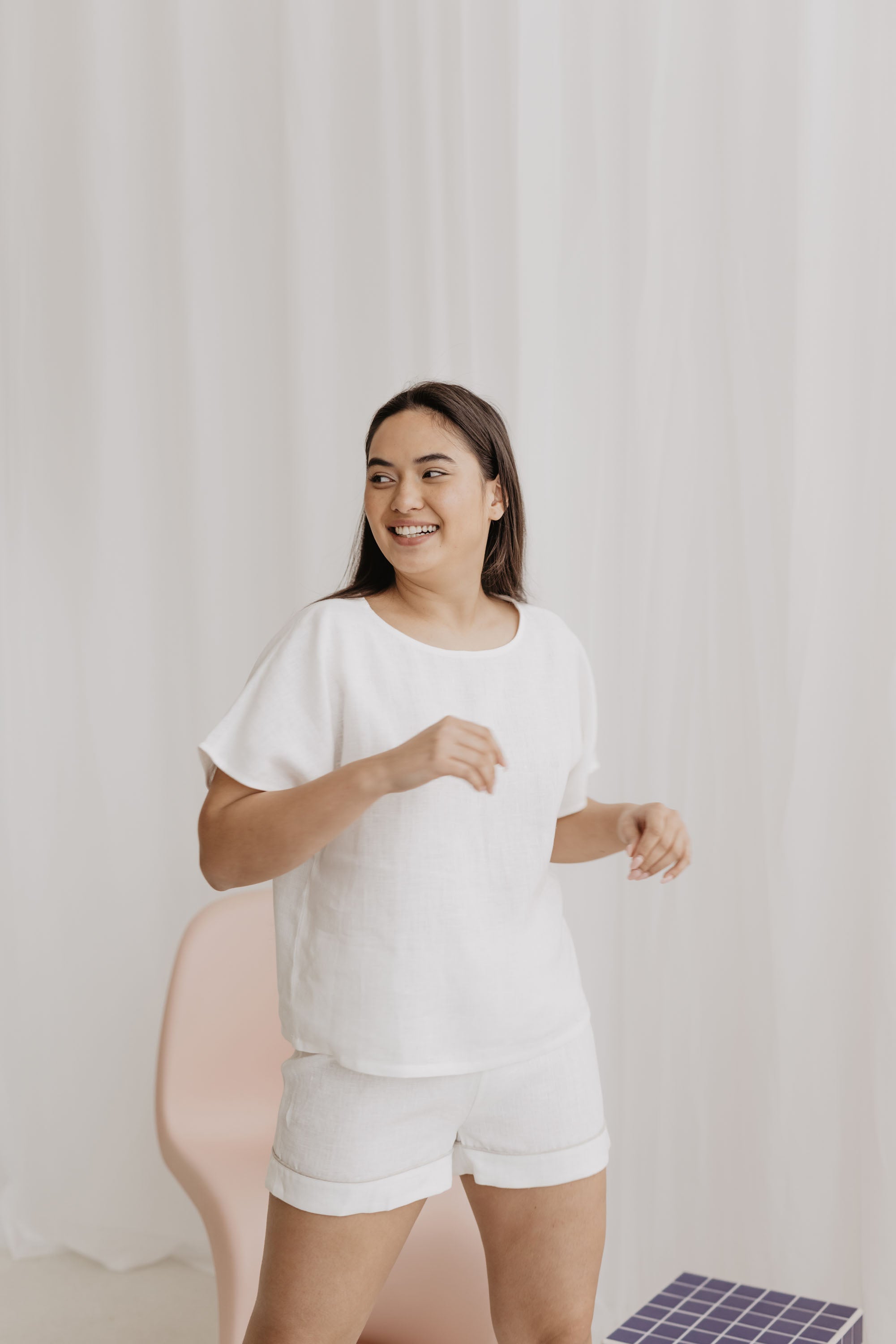 Laumė linen Loungewear JAUNATIS pyjama en lin blanc crème