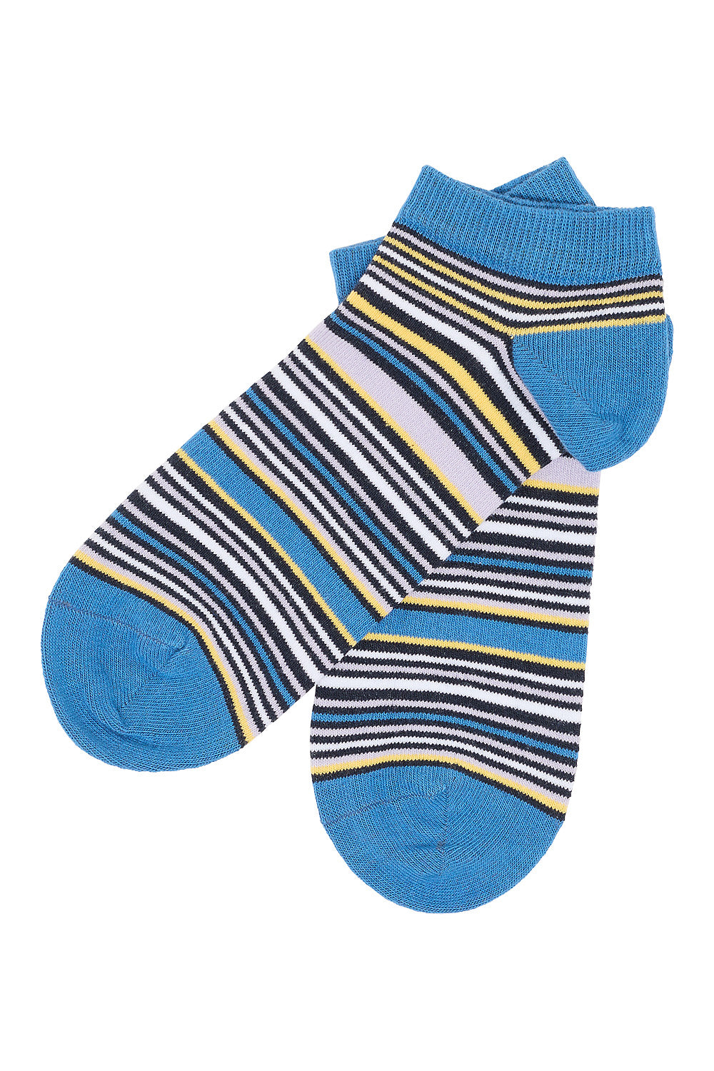 Sourire Multicolore Chaussettes femme Socquettes rayures bleues en coton bio taille 35-38