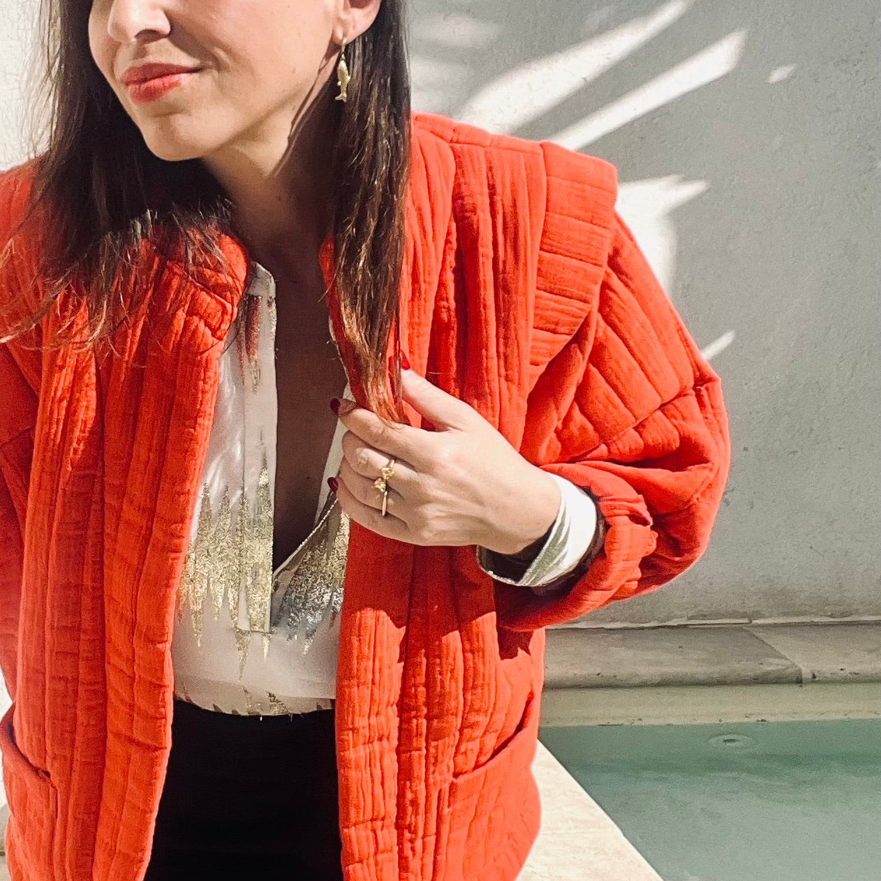 PANTRUCHE Vestes Veste ISADORA rouge orangé en gaze de coton
