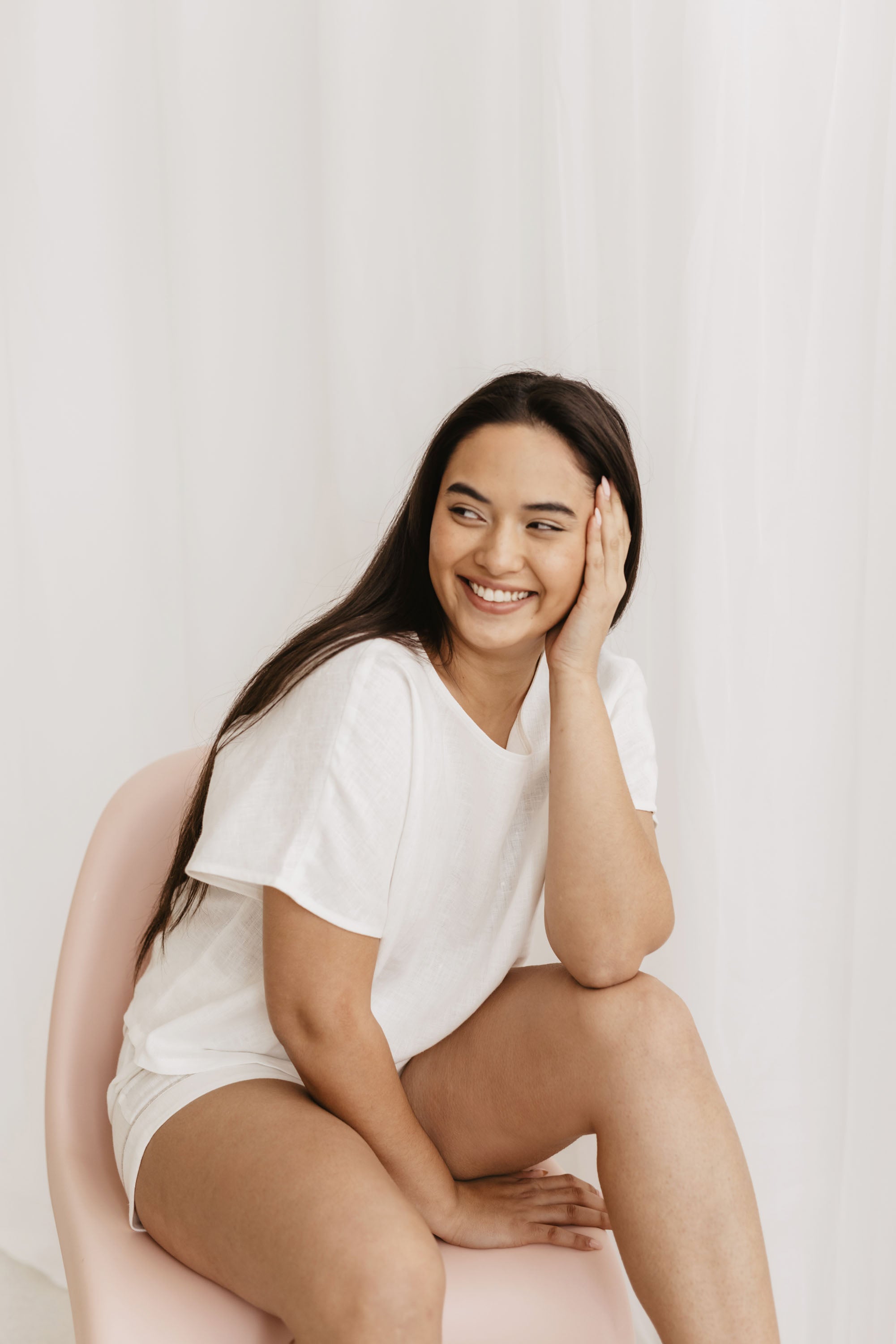 Laumė linen Loungewear JAUNATIS pyjama en lin blanc crème