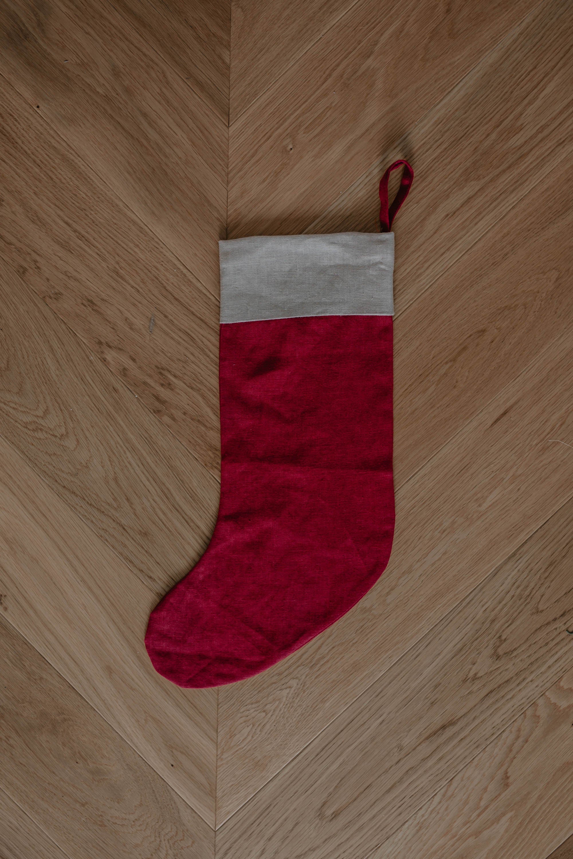 Laumė linen Christmas Linen chaussette de Noël en lin avec revers simple