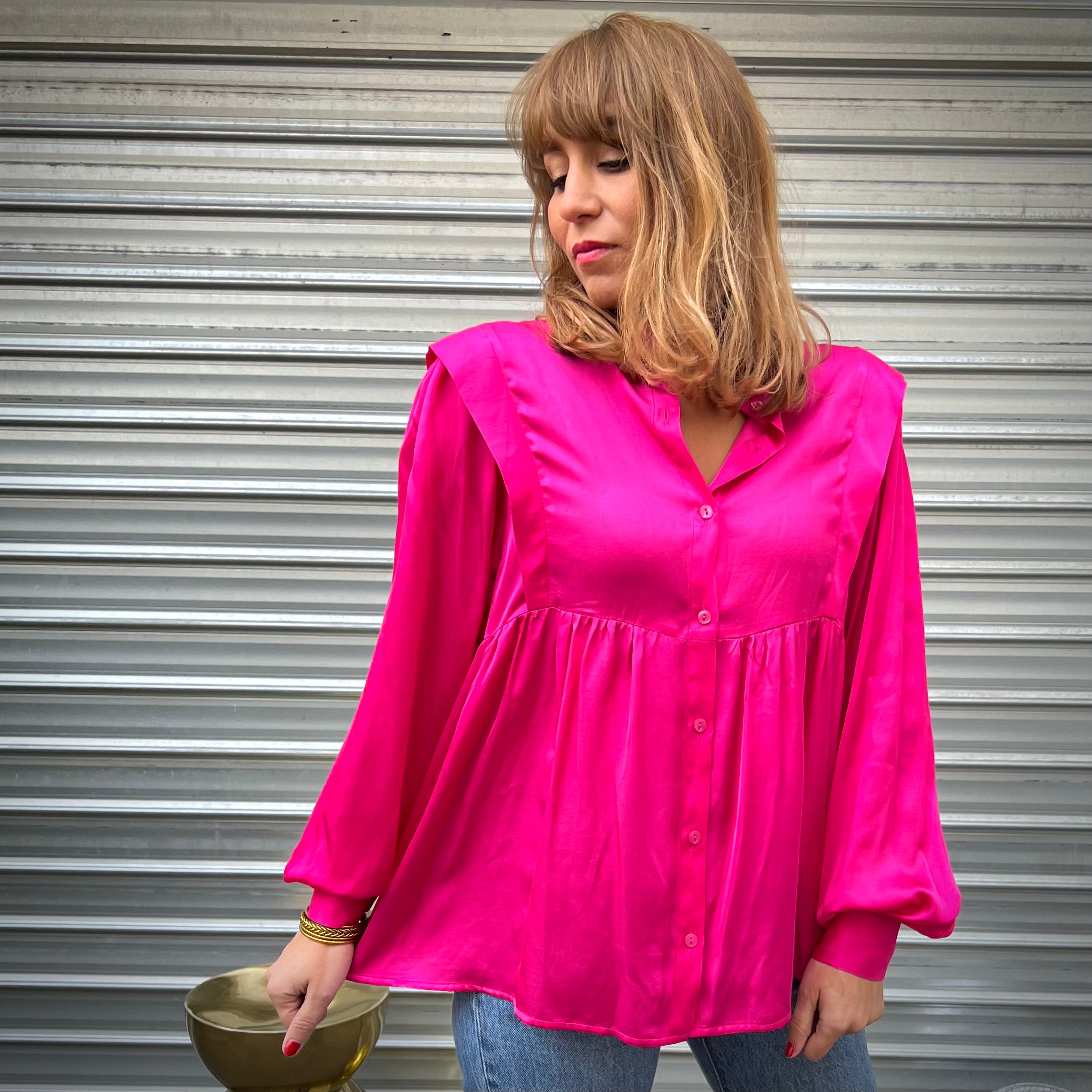 PANTRUCHE Chemises Blouse NINA rose fuchsia viscose satin