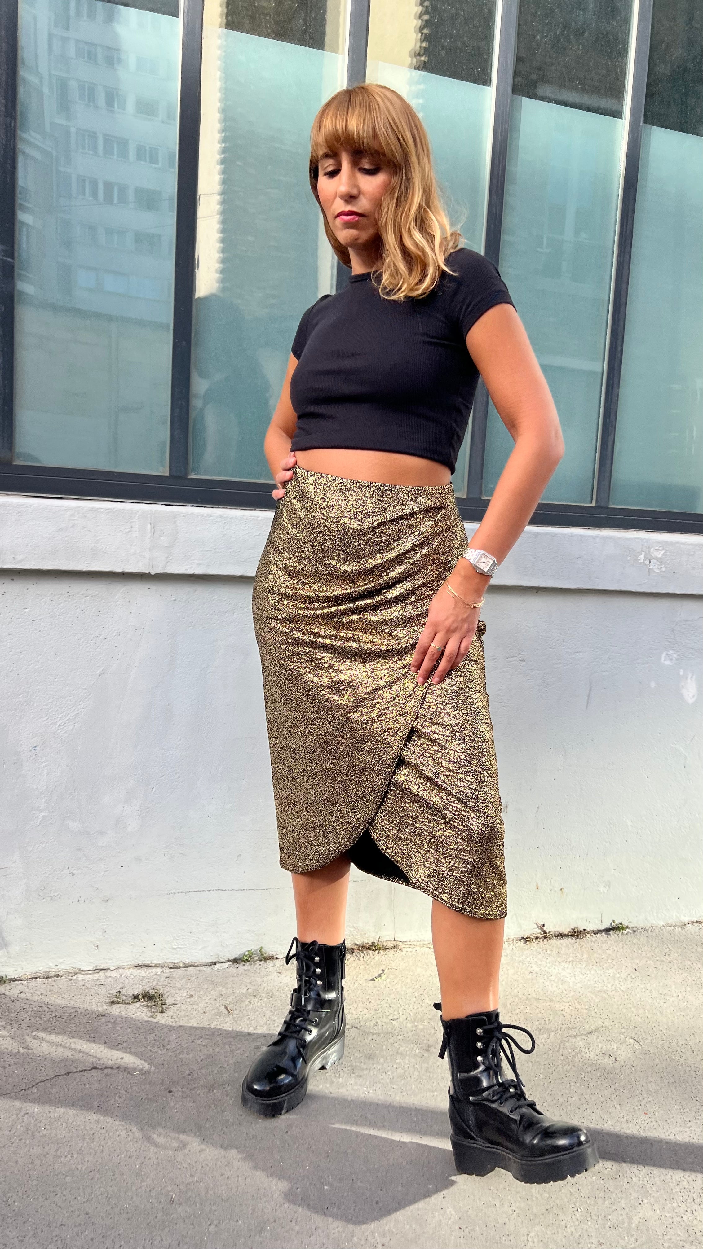 PANTRUCHE Jupes MONROE jupe midi dorée pailletée S à XL